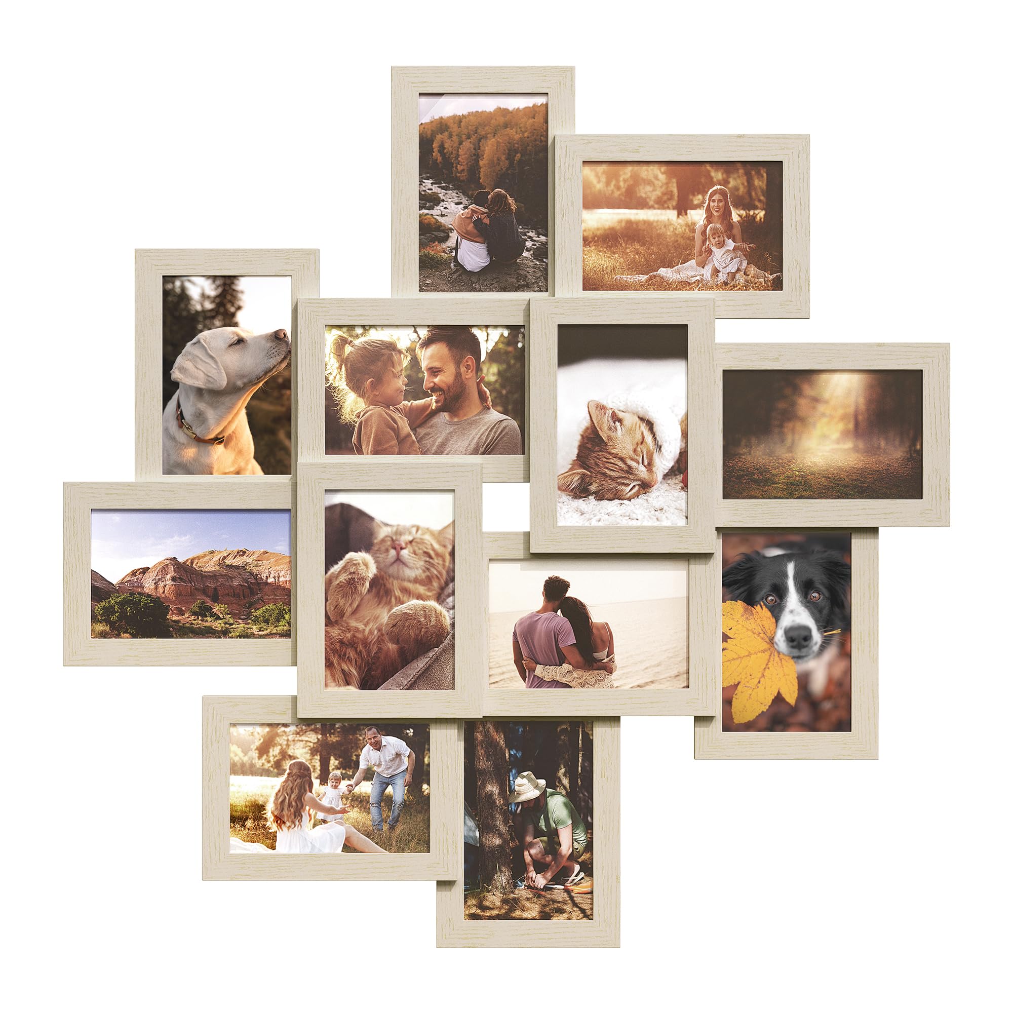 Songmics collage di cornici per foto, 12 cornici per foto 10 x 15 cm, cornici portafoto da parete, cornici multiple, decorazioni murali, beige natural