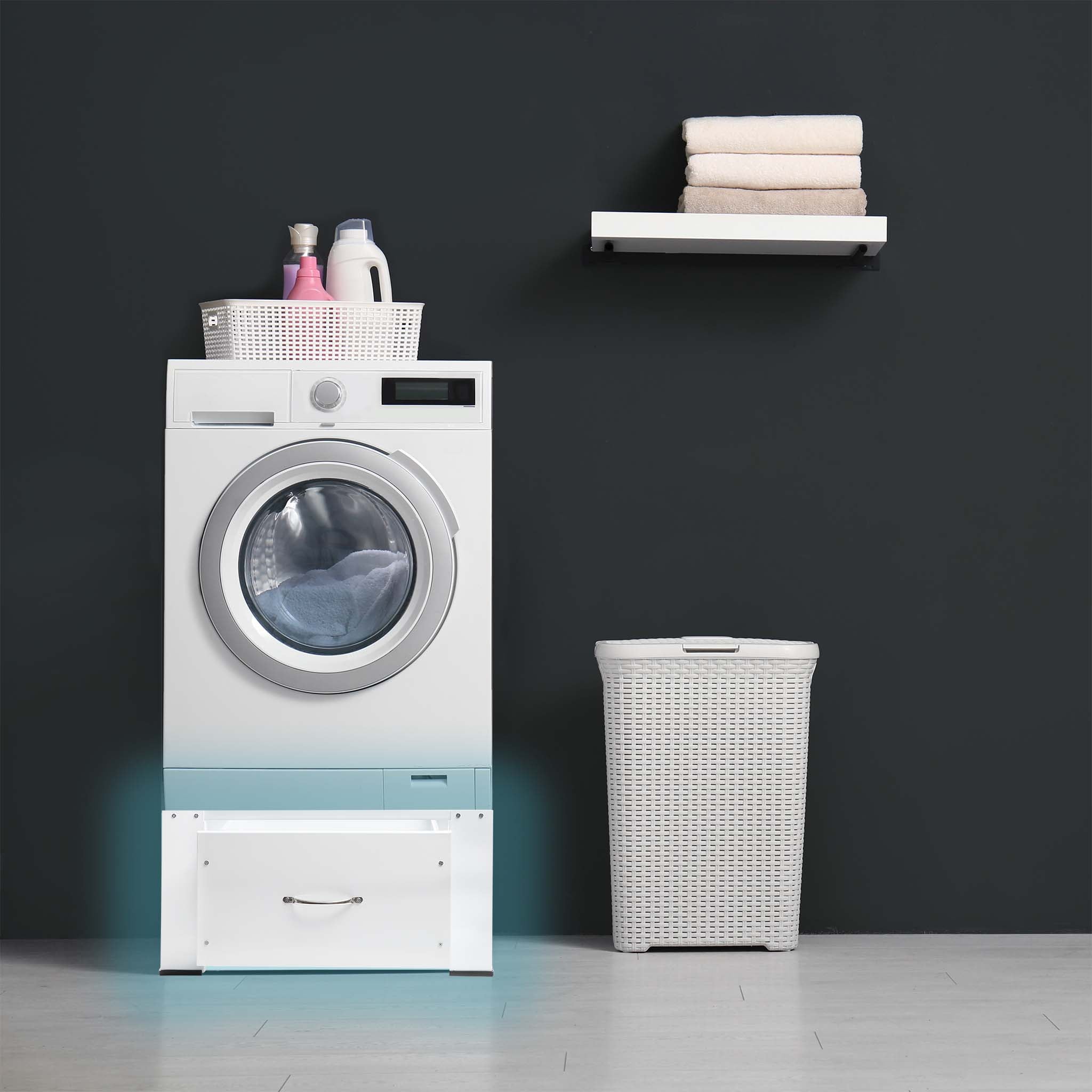 Wiltec Support pour Machine à laver – 635 x 545 x 320 mm – en Acier – Charge max. 150 kg – avec Tiroir – Socle lave-linge Base Sèche-linge pour Bua... - 2