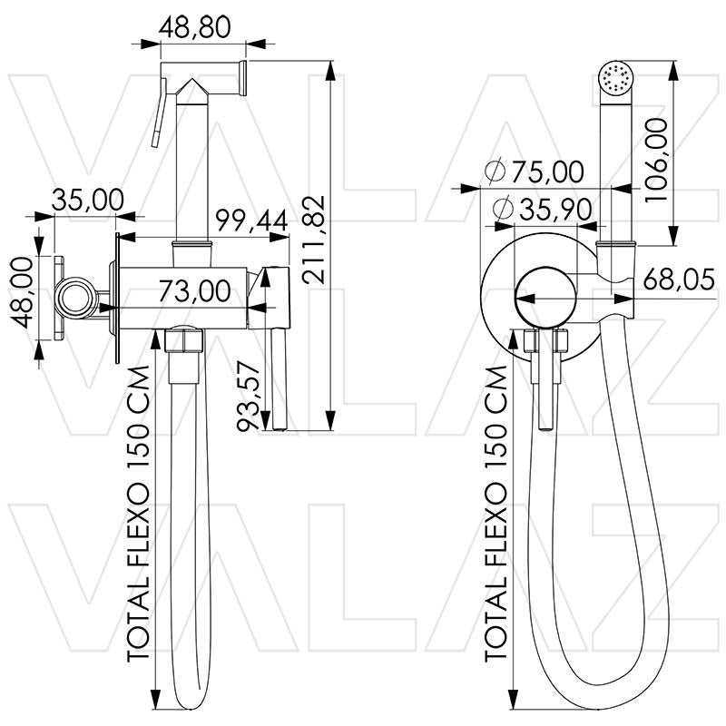 Valaz Robinet de bidet rond encastrable en or brossé - Série Guadiana - 2