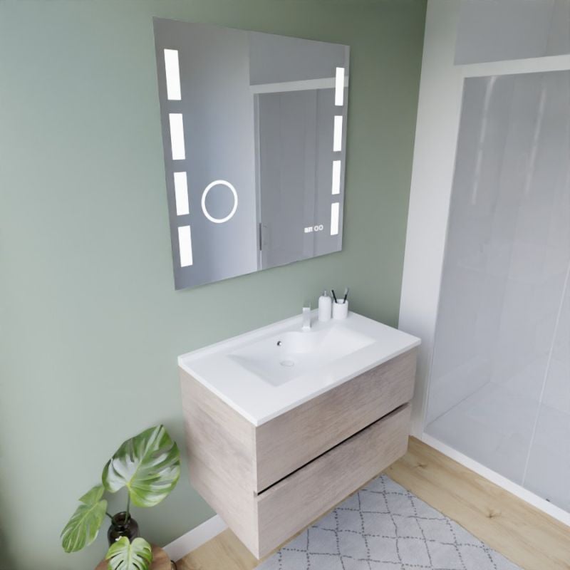 Meuble vasque ROSALY INOX 80 cm + miroir Elégance ht105- Bois- Plan vasque en Résine - 8