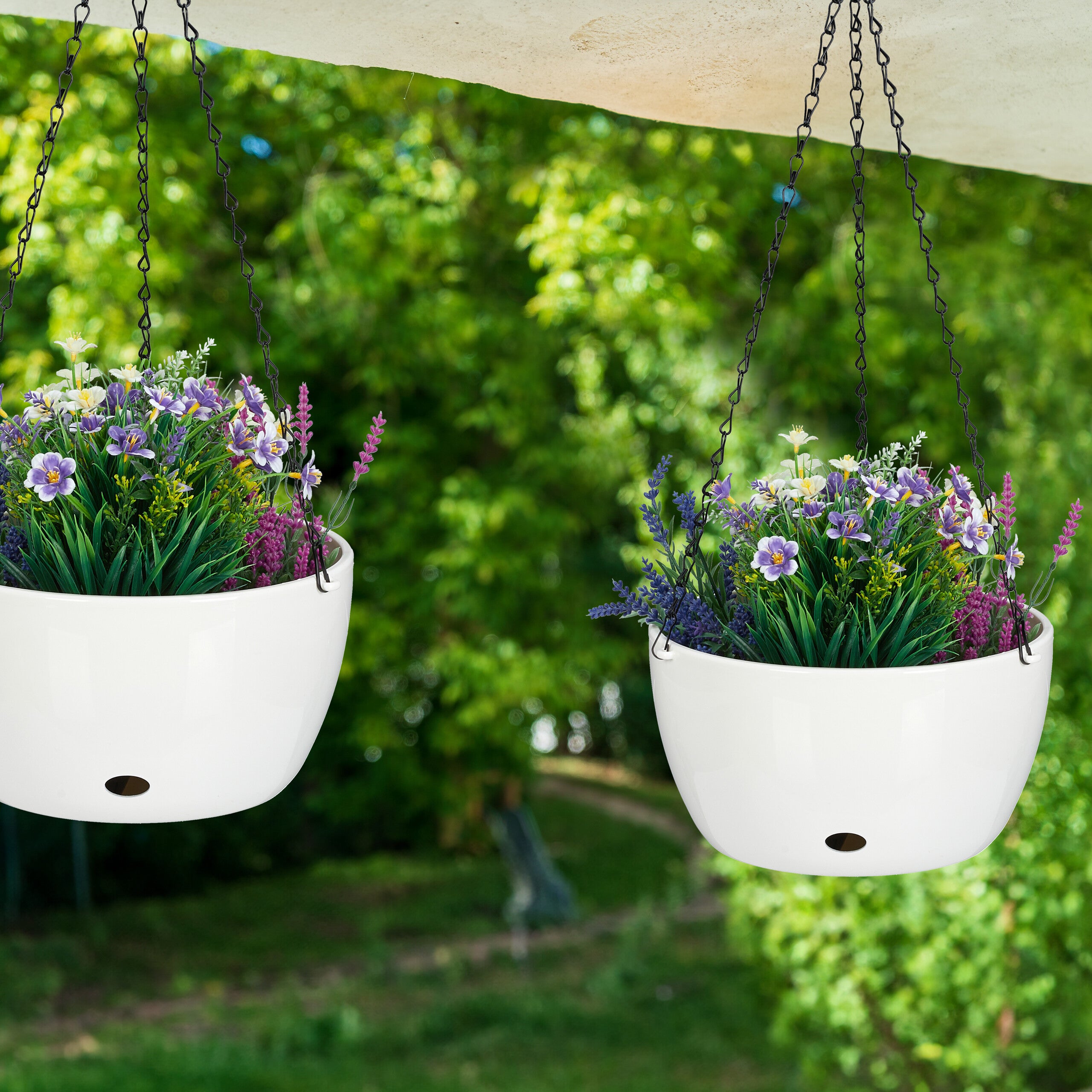 pot de fleurs avec réservoir d'eau, lot de 2, HxD : 67x28,5 cm, pots de plantes, trou de drainage, blanc, Relaxdays - 5