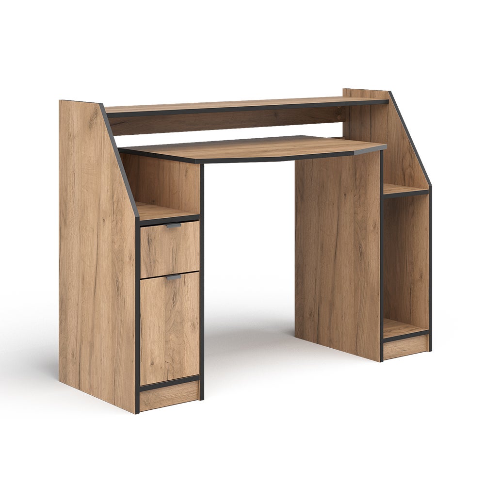 Vicco Stół gamingowy Joel, Złoty dąb energetyczny, 123.2 x 45 cm z 1 szufladą i 1 drzwiami