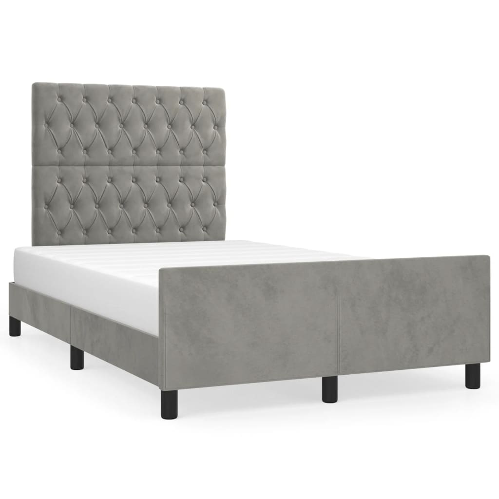 Cadre de lit sans matelas gris clair 120x190 cm velours - 2