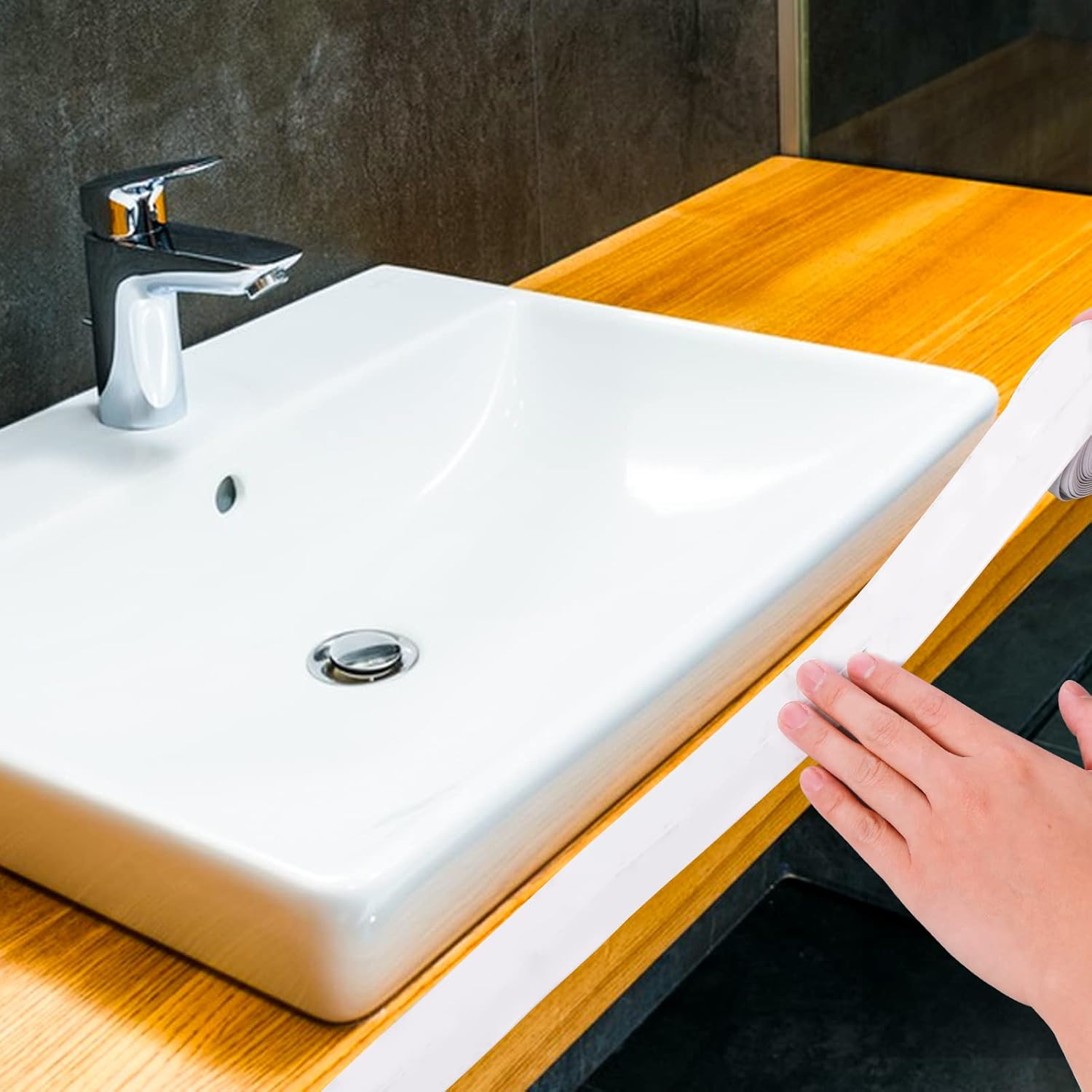 Ruban d'étanchéité imperméable (blanc, 3,8 cm x 3,2 m) en PVC pour cuisine, salle de bain et baignoire. Ruban adhésif décoratif pour joints d'évier, - 3
