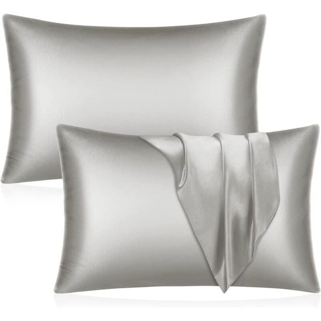 Lot de 2 taies d'oreiller en satin - Taie d'oreiller grise pour et peau Taille standard avec fermeture enveloppe, 51 x 76 cm