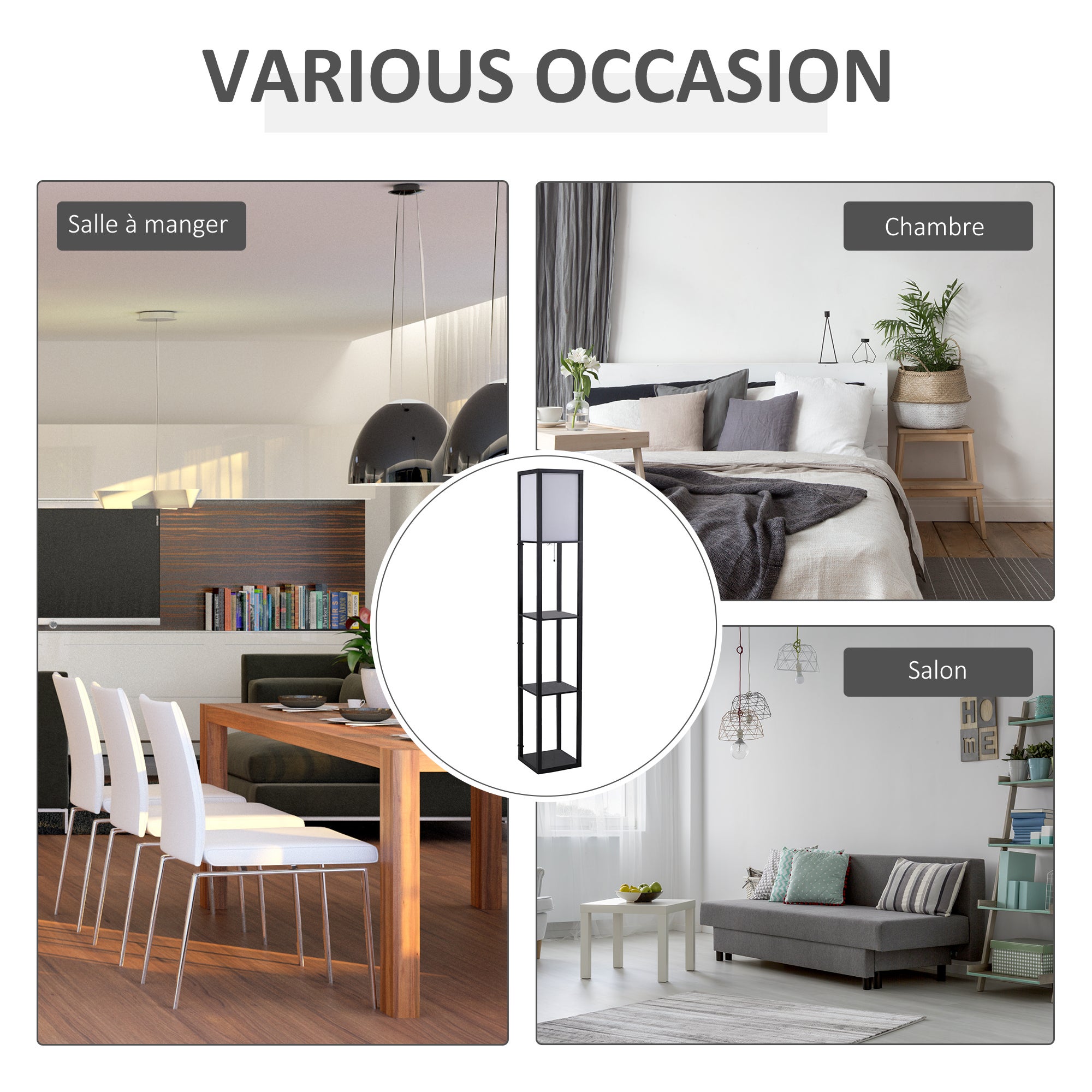 lampadaire étagère Bois HOMCOM - 6
