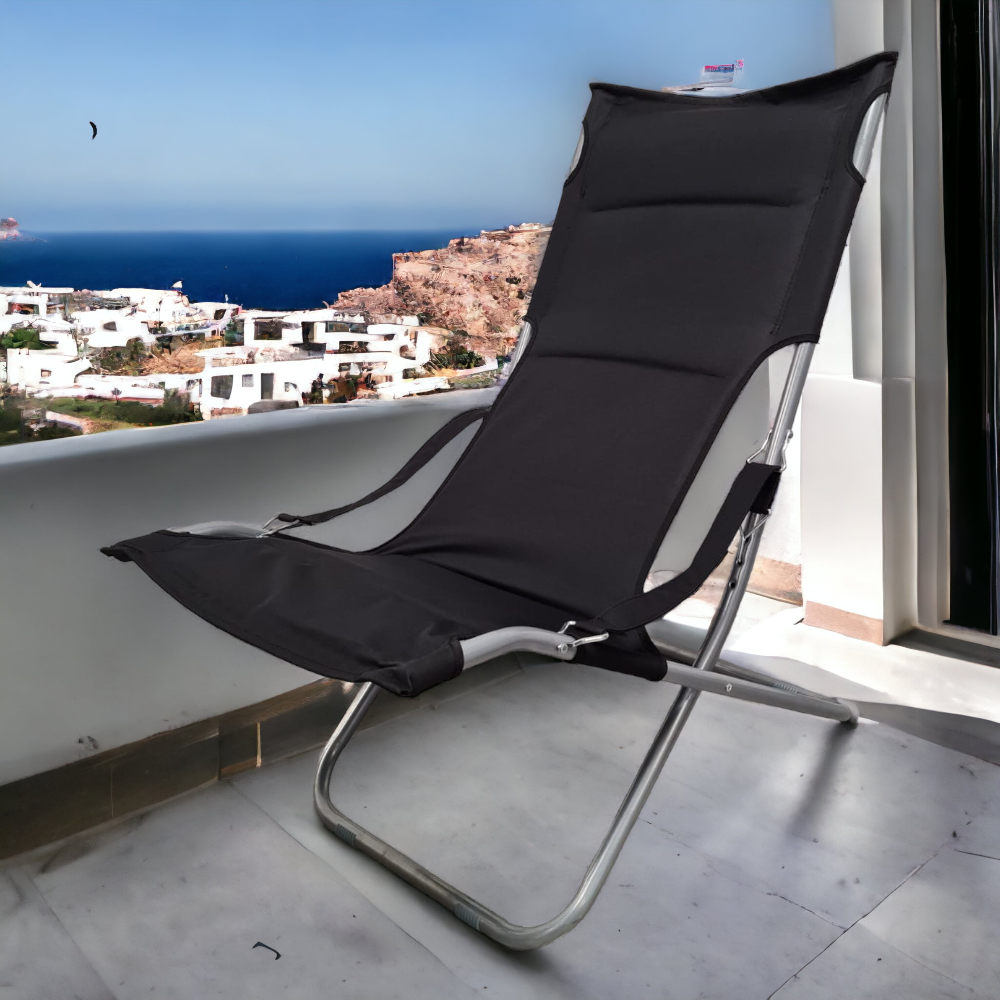 Chaise canonique pliante et rembourrée réglable pour le jardin, le balcon et la plage Nido - Couleur noire - 3