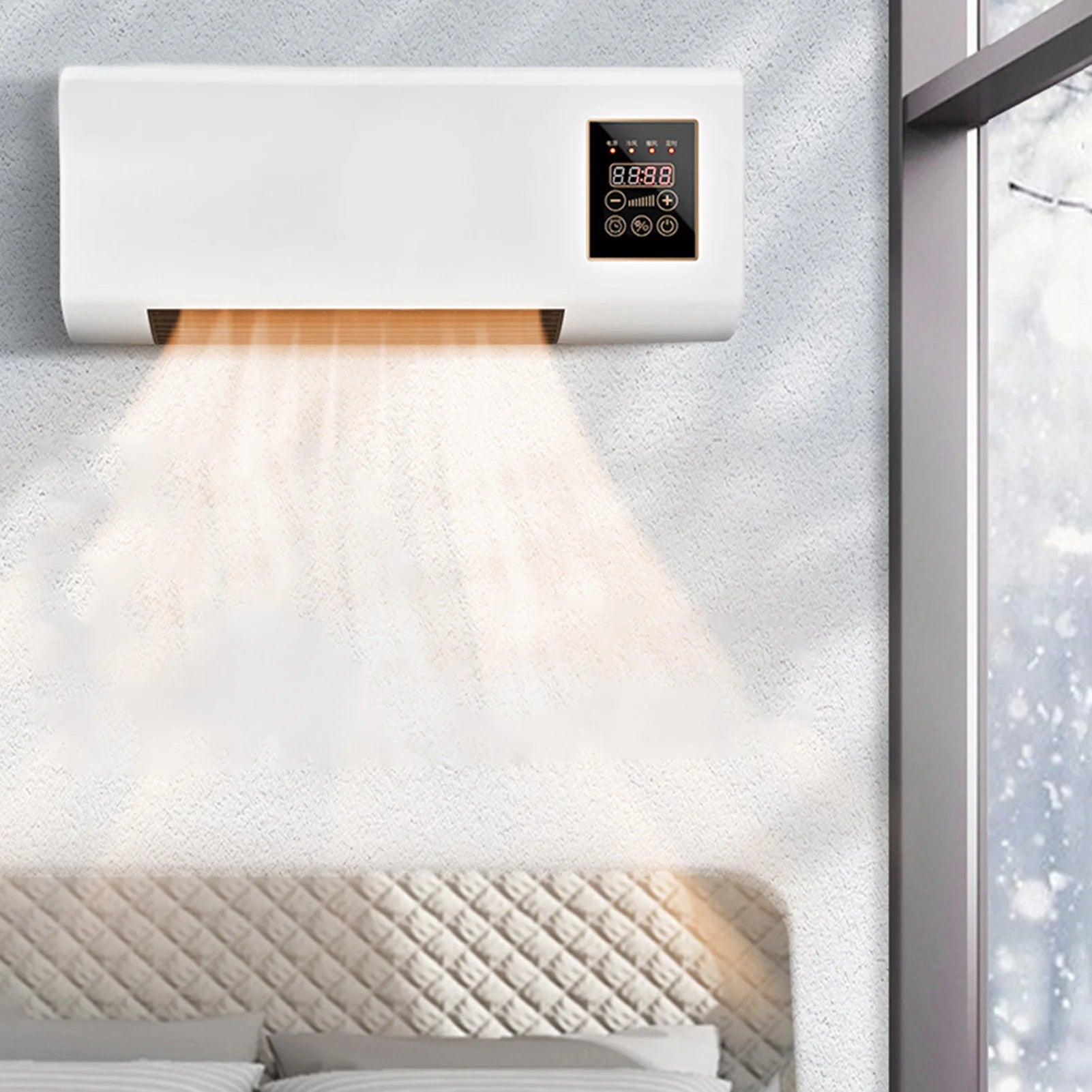 Chauffage soufflant mural avec télécommande, air chaud et froid réglable, fonction minuterie, ventilateur mural, mini climatiseur, 55 cm - 3