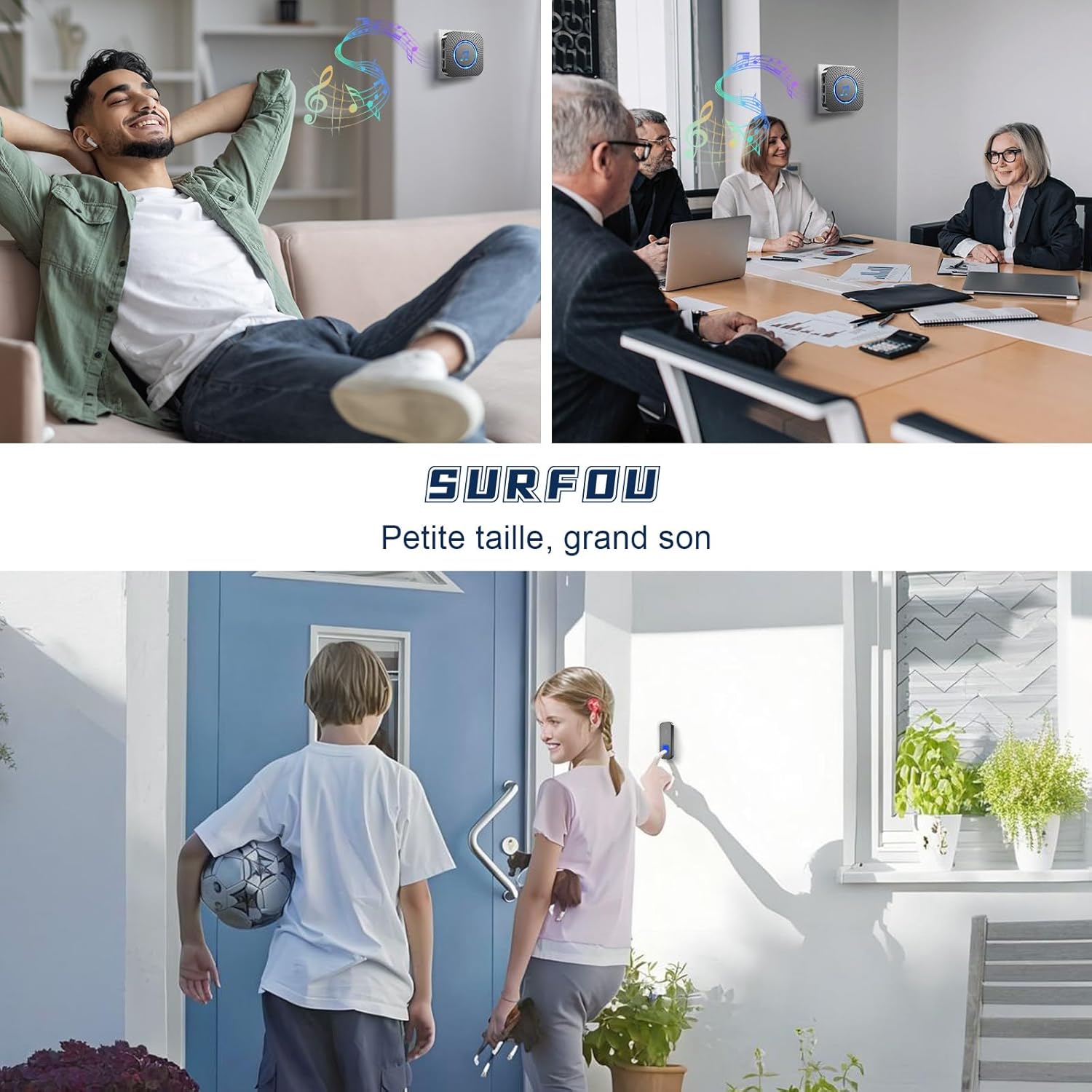 Sonnette sans Fil, 400M Sonnette Longue Portée Exterieur Étanche Electronique, Kit de Carillon avec Récepteurs Enfichables pour la Maison, LED Bleu - 4