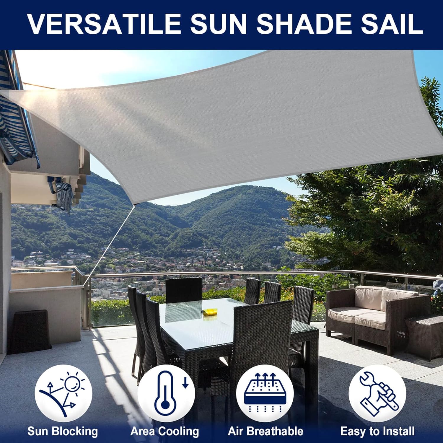 Voile d'ombrage Triangulaire Imperméable Anti 95% UV résistant à l'eau Protection Contre Le Vent Polyester avec Protection UV pour Jardin terrass - 2