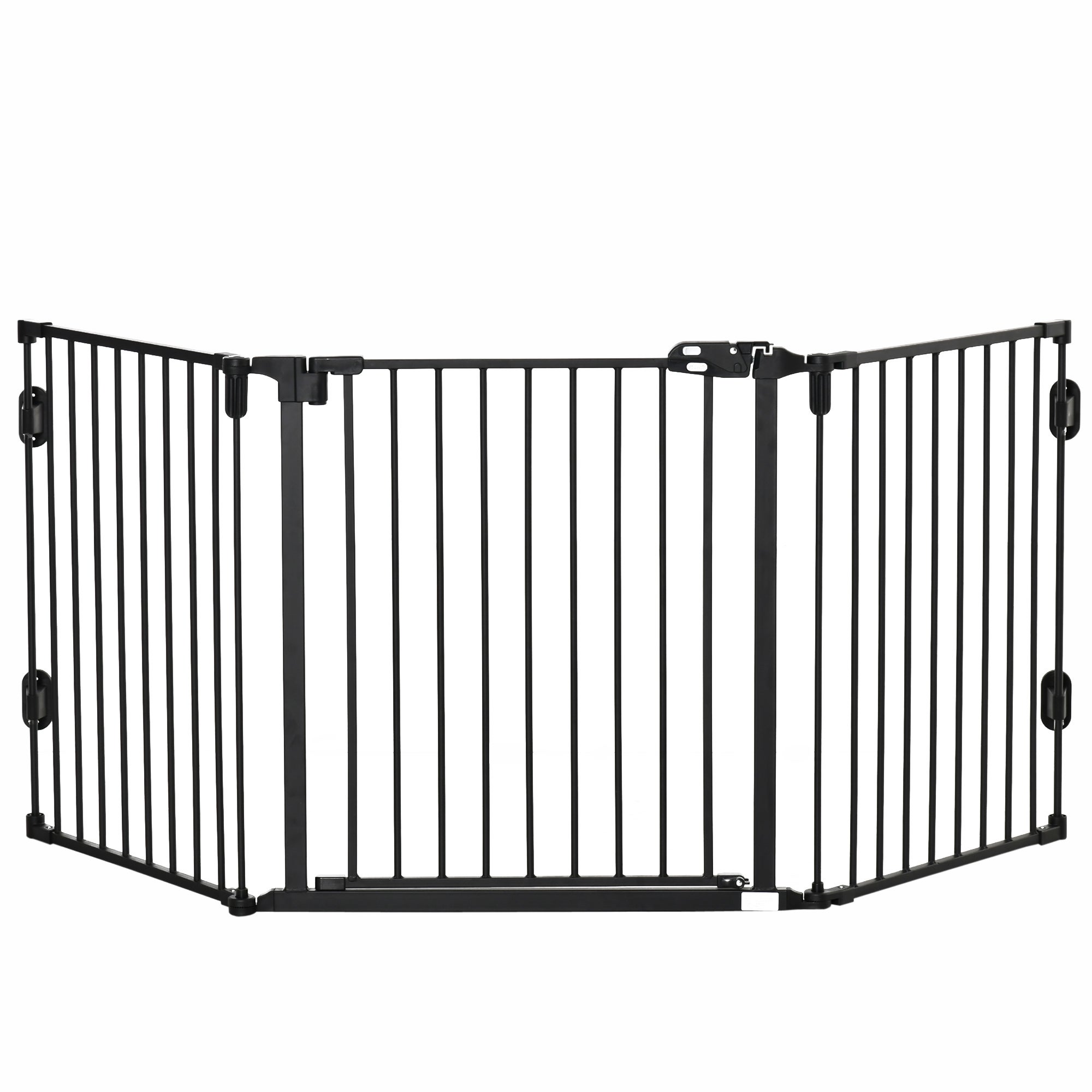 Poarta neagra pentru caini cu 3 panouri cu usa automata, 202.5x2x76 cm, pentru amenajarea și utilizarea practică a spațiilor exterioare