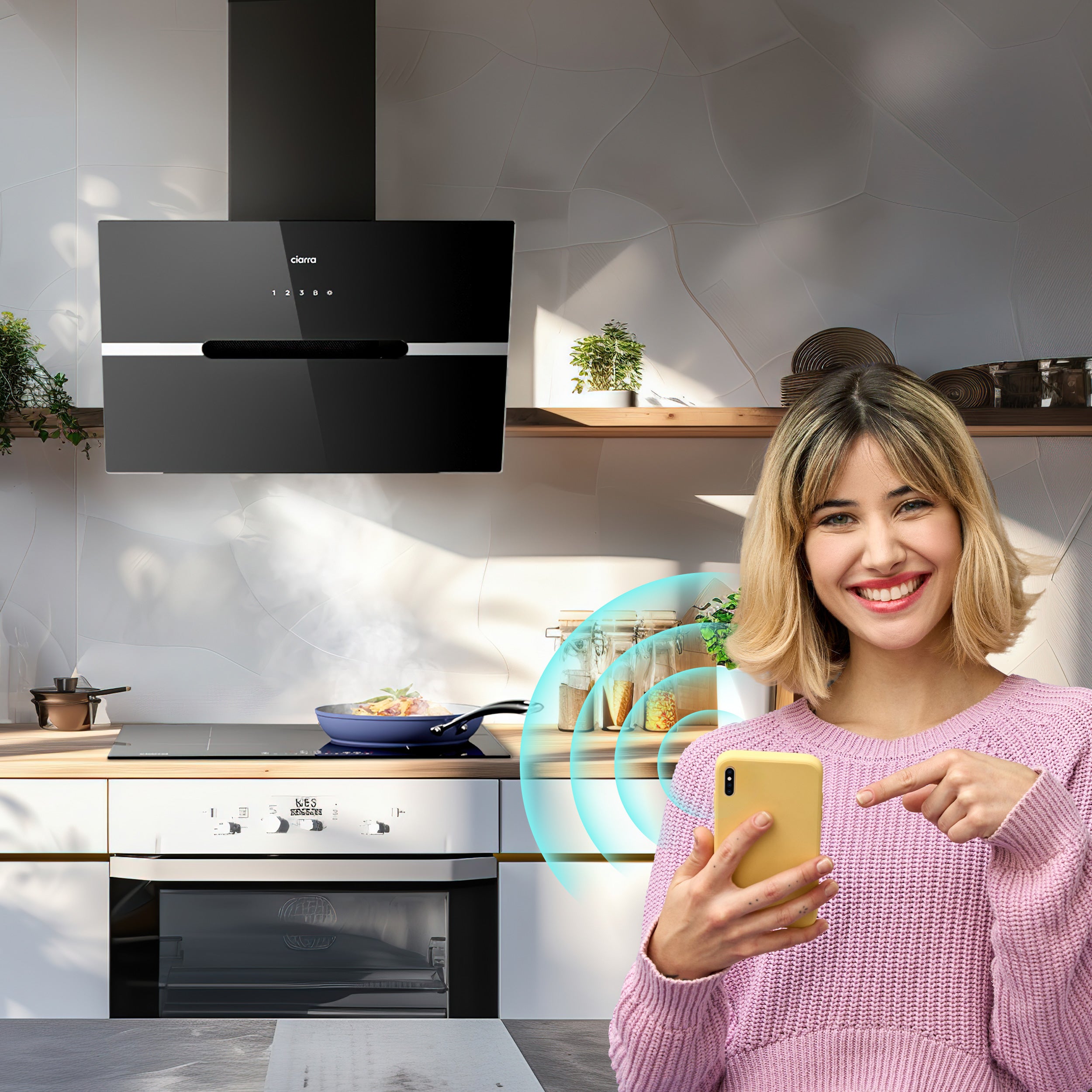 CIARRA Hotte Tactile 60cm 650m³/h APP Contrôle Touch Tactile A+++ 4 Vitesses Booster Recyclage ou Évacuation Noir CD6736FB - 7