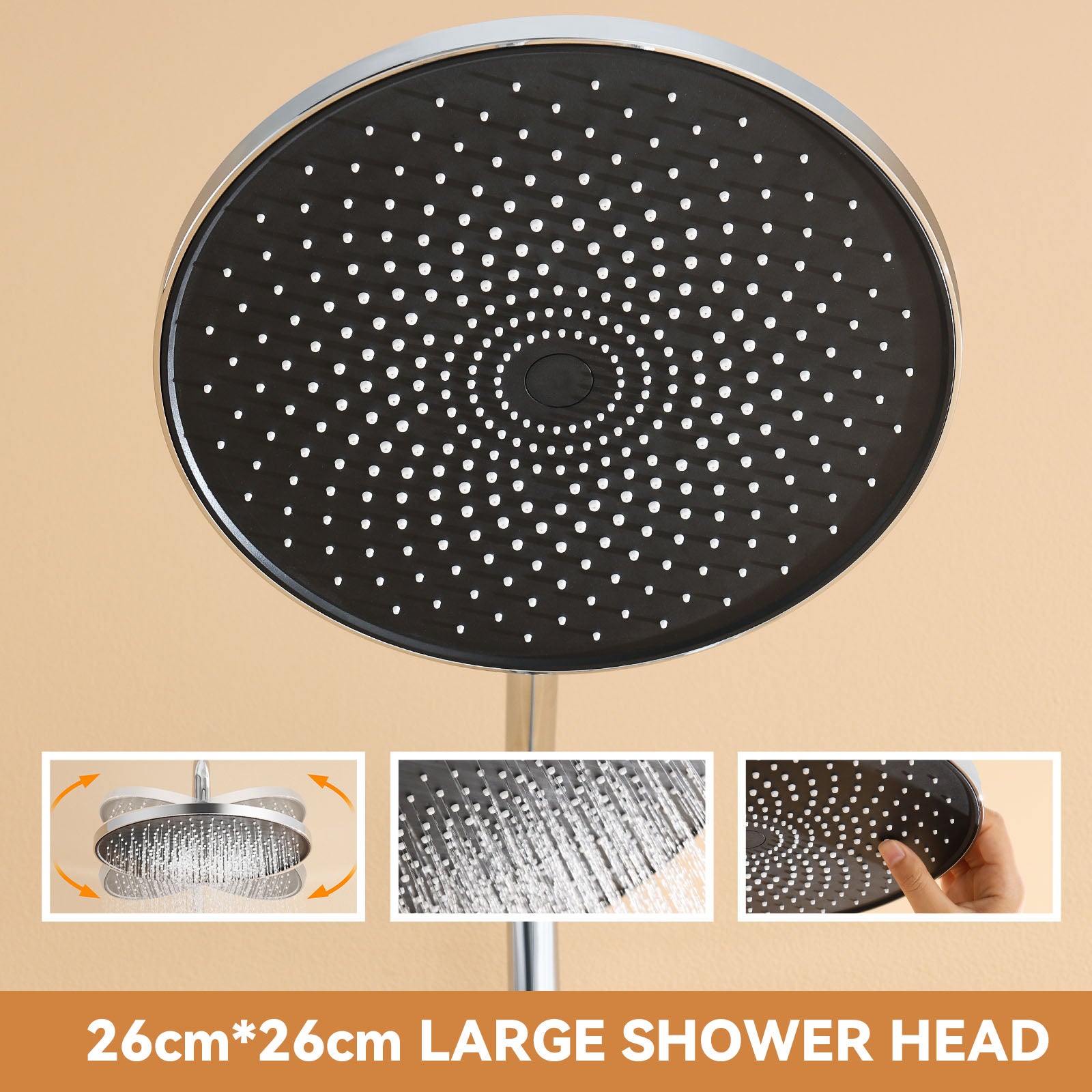 Colonne de Douche Mécanique Chromé,Ensemble Douche Ronde,Tête Douche10 Pouces,Douchette avec 3 Jets D'eau,Hauteur Réglable103-139 cm,EU Modèle - 3