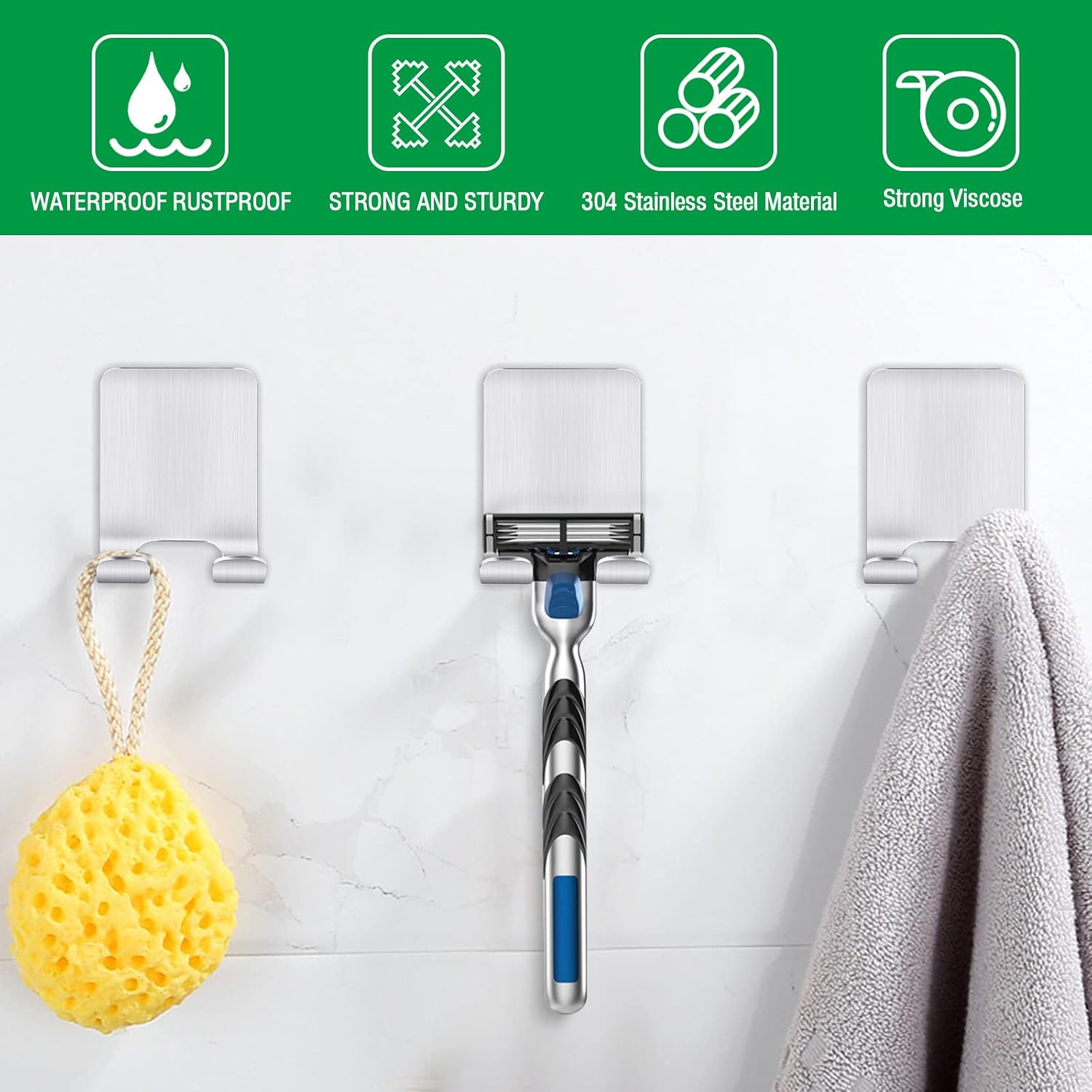 Zestaw 2 haków ze stali nierdzewnej - Do sufitów łazienkowych - Nie wymaga wiercenia - 2