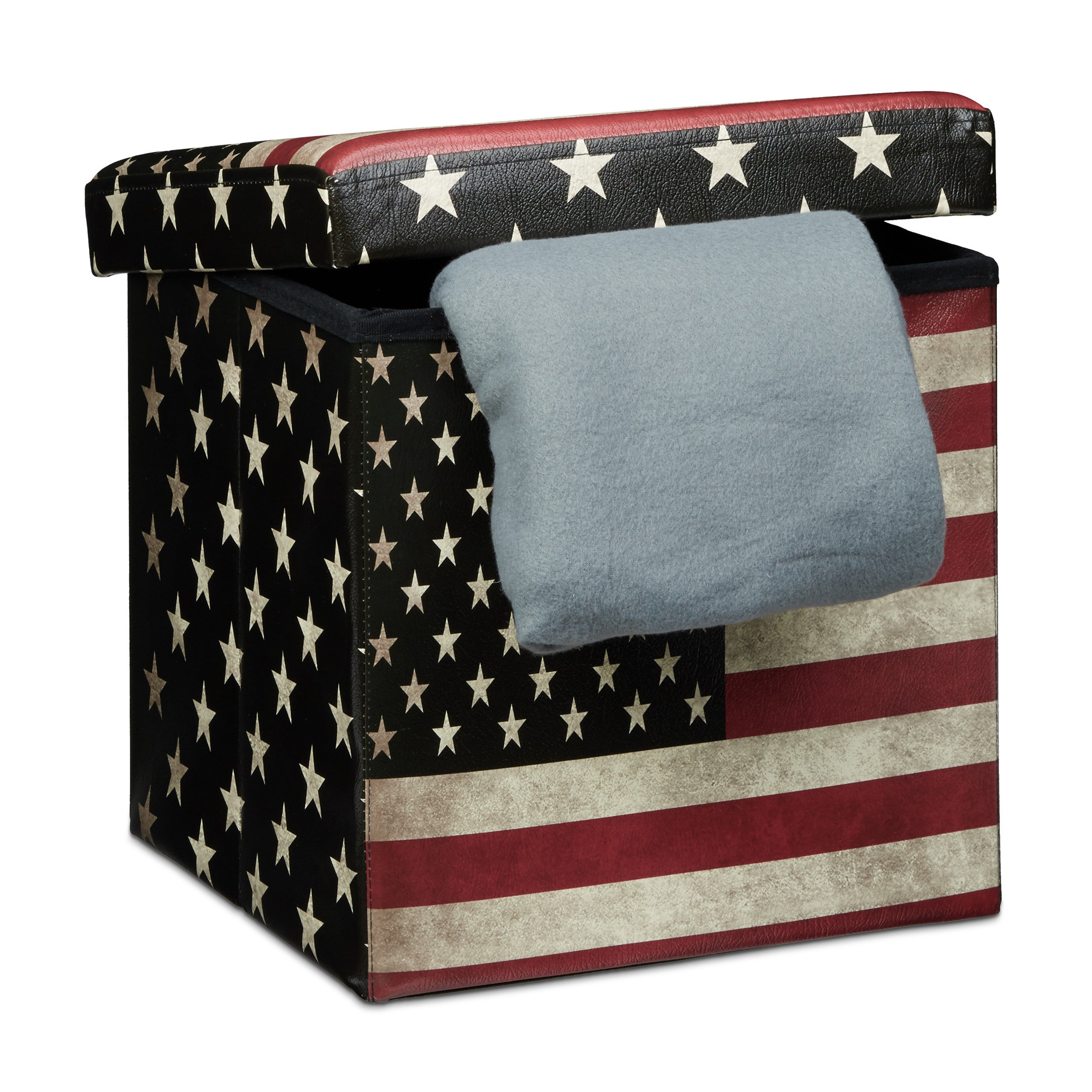 Relaxdays banco taburete con baúl, cuero sintético, 38 x 38 x 38 cm, carga máx. 300 kg, almacenamiento, diseño ee.uu.