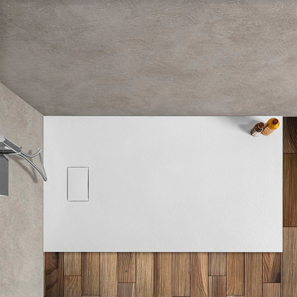 Piatto Doccia In Resina Effetto Pietra 70x120 Cm | Scarico Centrale | Antiscivolo | Riducibile | Bianco - Foto 2