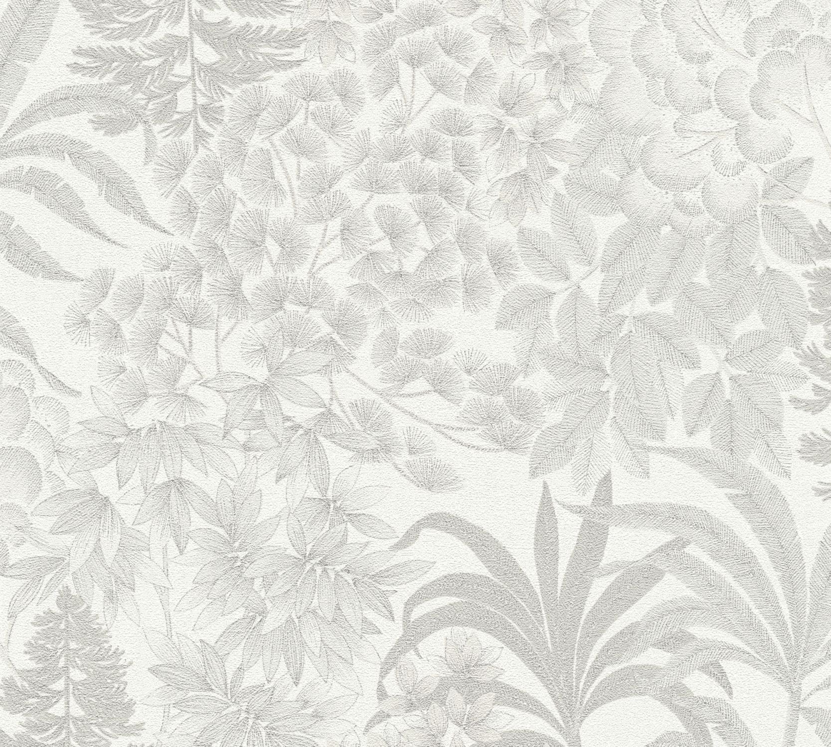 Tapeta kwiaty białym,szarymIsrebrnym - 53 cm x 10.05 m - LIVINGWALLS