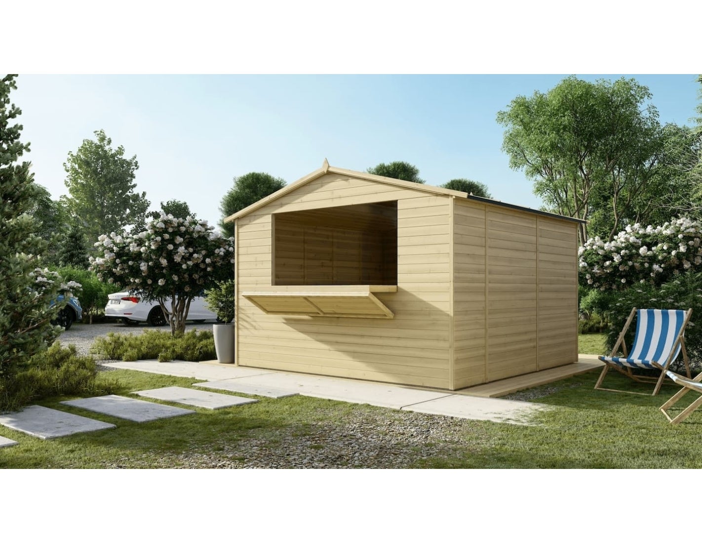 Kiosk domek handlowy ALTANKA 9,42 m2 - 3,11x3,03 m - 19 mm, drewniany, DOM607, 1szt.