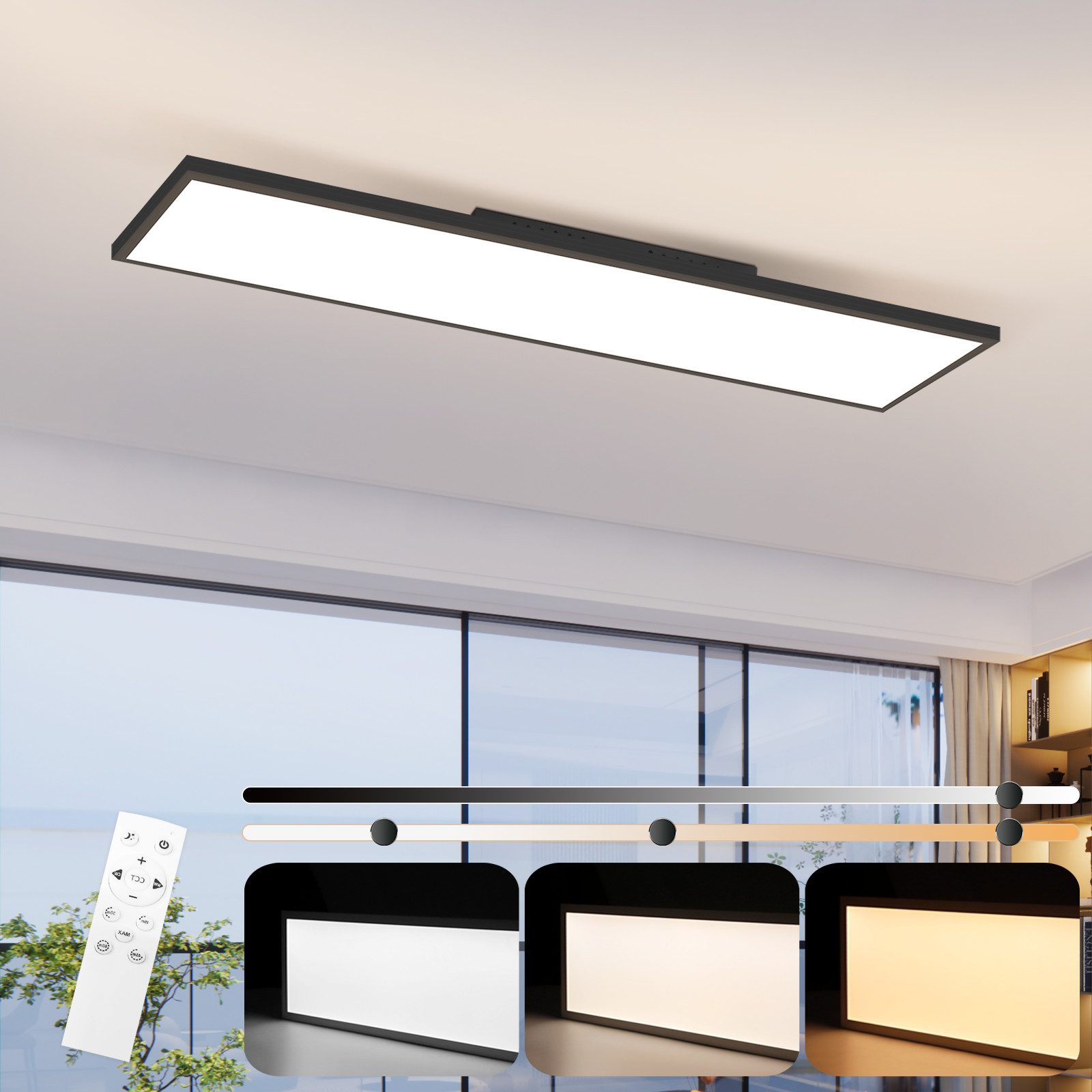 ZMH Czarna, ściemnialna lampa sufitowa LED z pilotem do salonu i biura