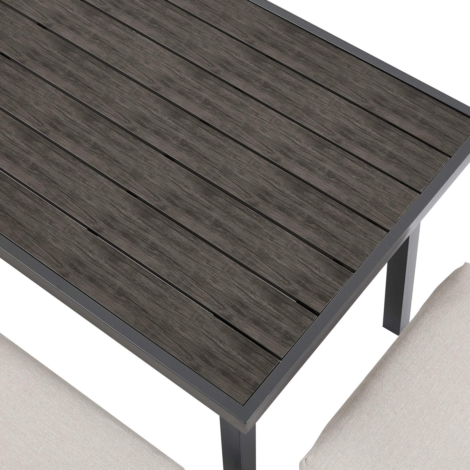 Salon de Jardin 8 Places - Canapé 6 Places + Banquette + Fauteuil + Table WPC - Structure Acier Galvanisé - beige - 7