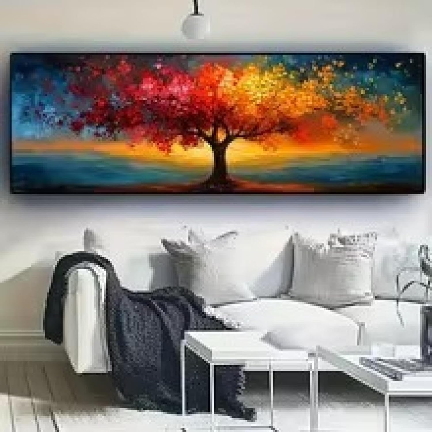 Grande toile représentant l'arbre de vie - Impression sur toile - Décoration murale abstraite, motifs géométriques, pour salon, 60 x 180 cm,sans cadre - 4