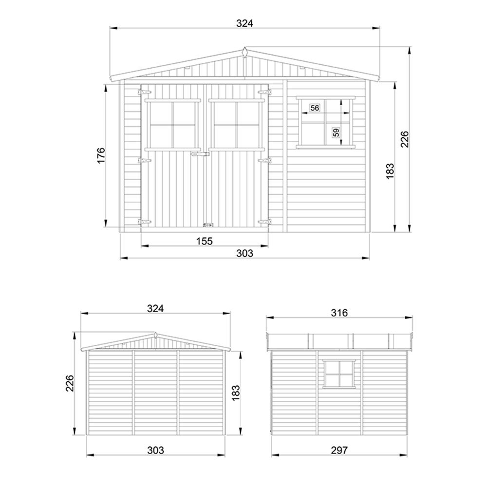 Cobertizo de madera para jardín - A226x324x316cm/9m2 Cobertizo de madera natural - Taller de Jardín - TIMBELA M335 - 9