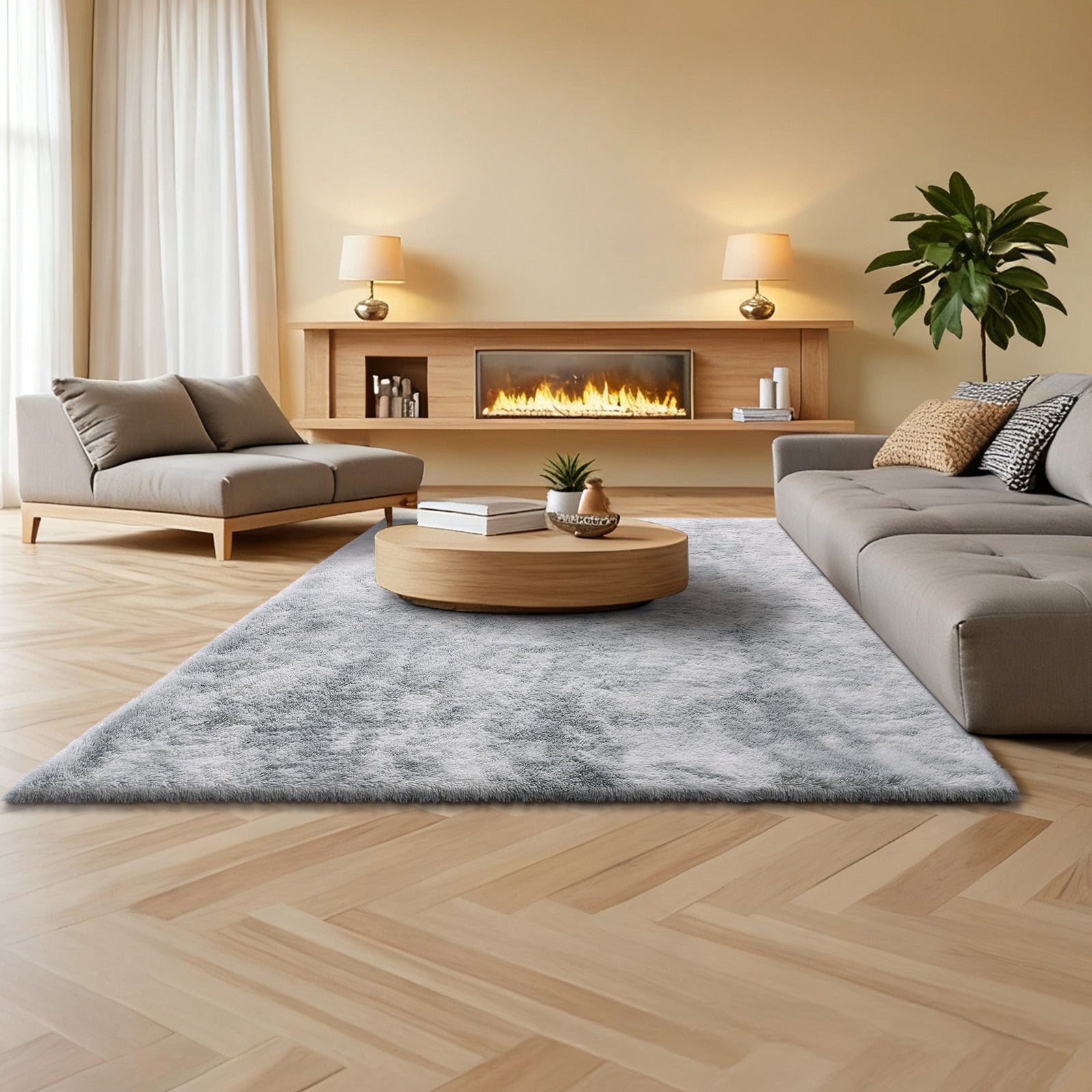 Tapete sala VEVOR pelo longo de 1,83 x 2,74 m, decoração moderna para interiores, antiderrapante, macio e espesso, com base não tecida, cinzento claro - 8