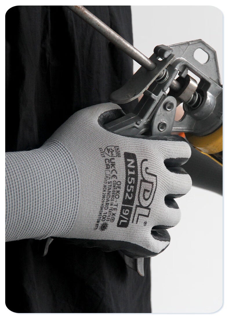12 pièces gants de travail polyvalents résistants à l'usure, gants de sécurité, bord rouge couleur S - 4