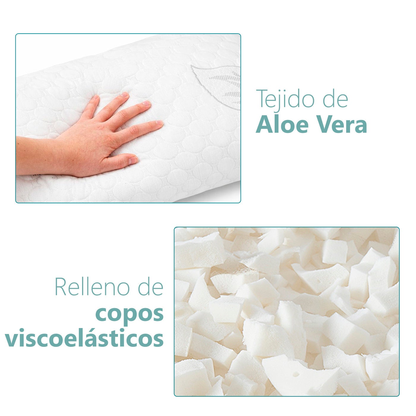 Almohada de Copos Viscoelásticos, Tejido Strech de Aloe Vera- 135 cm - 2