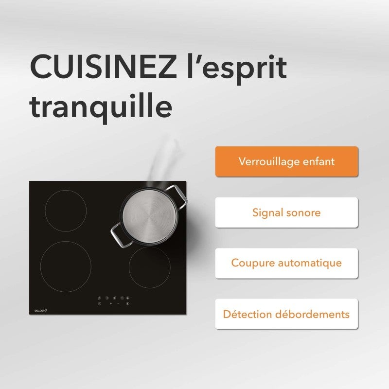 BELDEKO - Plaque Vitrocéramique 4 Feux, 6000W Vitrocéramique 4 Foyers, Plaque de Cuisson Vitrocéramique, Minuteur Multi-zones, - 3