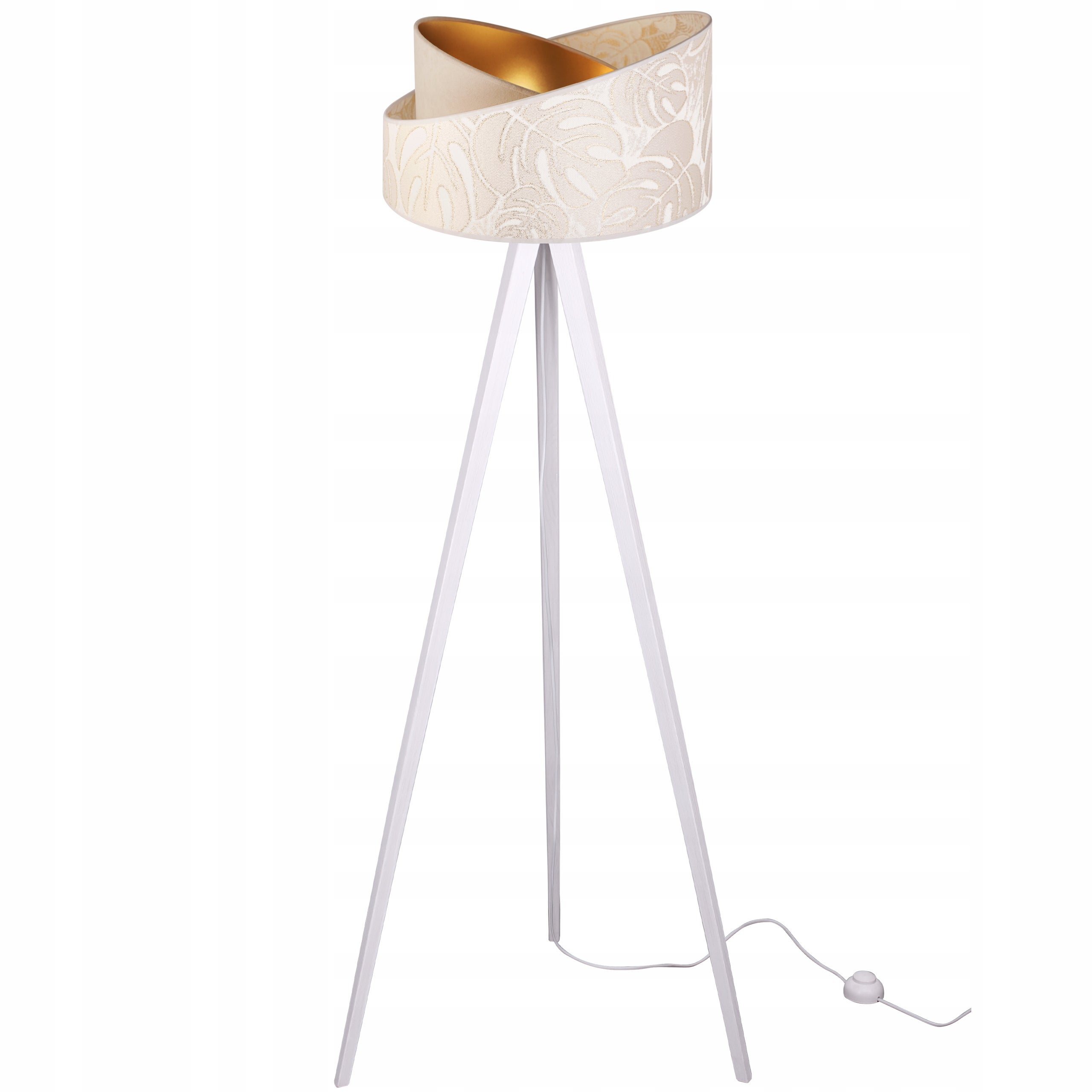 Lampa podłogowa stojąca Werona trójnóg drewno białe 1xE27 abażur tkanina okrągła beżowy/kremowy Light Home LH