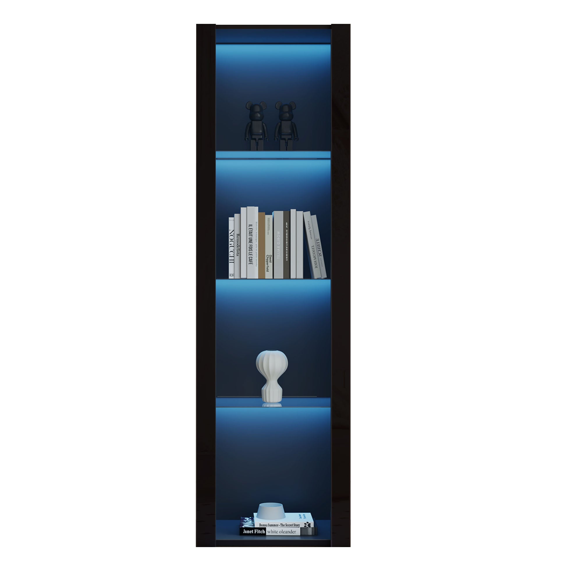Vitrina L 166 cm con LED - 3 estantes de cristal - Negro - 2