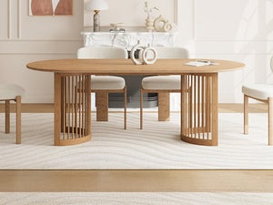 LUCÍA - Table de salle à manger ovale en bois massif teinte chêne foncé