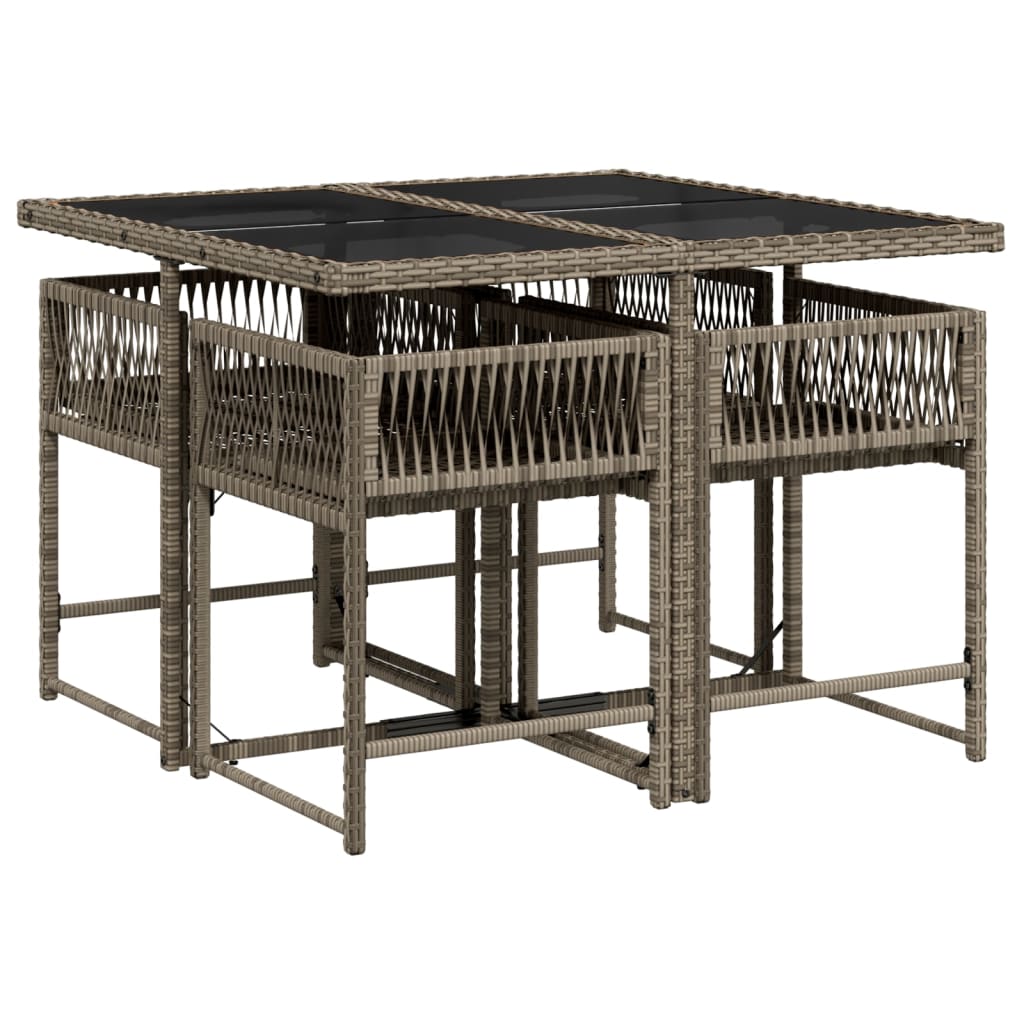 Set comedor de jardín 5 uds | Conjunto de mesa y sillas con cojines ratán sintético gris CFW30016 - 3