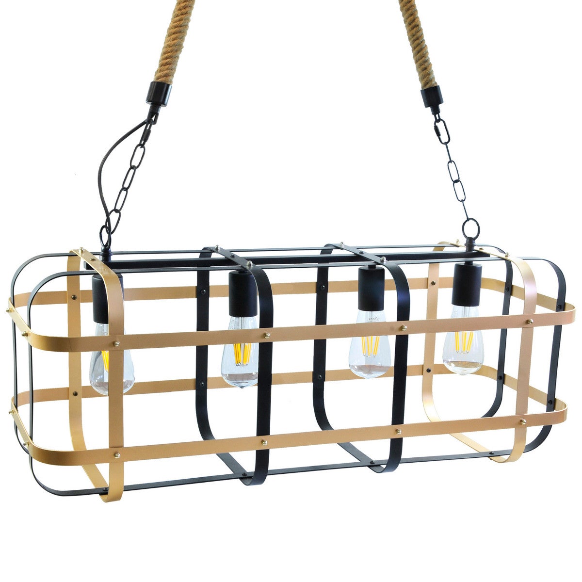 Lampa wisząca Klatka czarno-brązowa jasna 4xE27x10W wym: 110 x 30 x 80 cm metal Polux