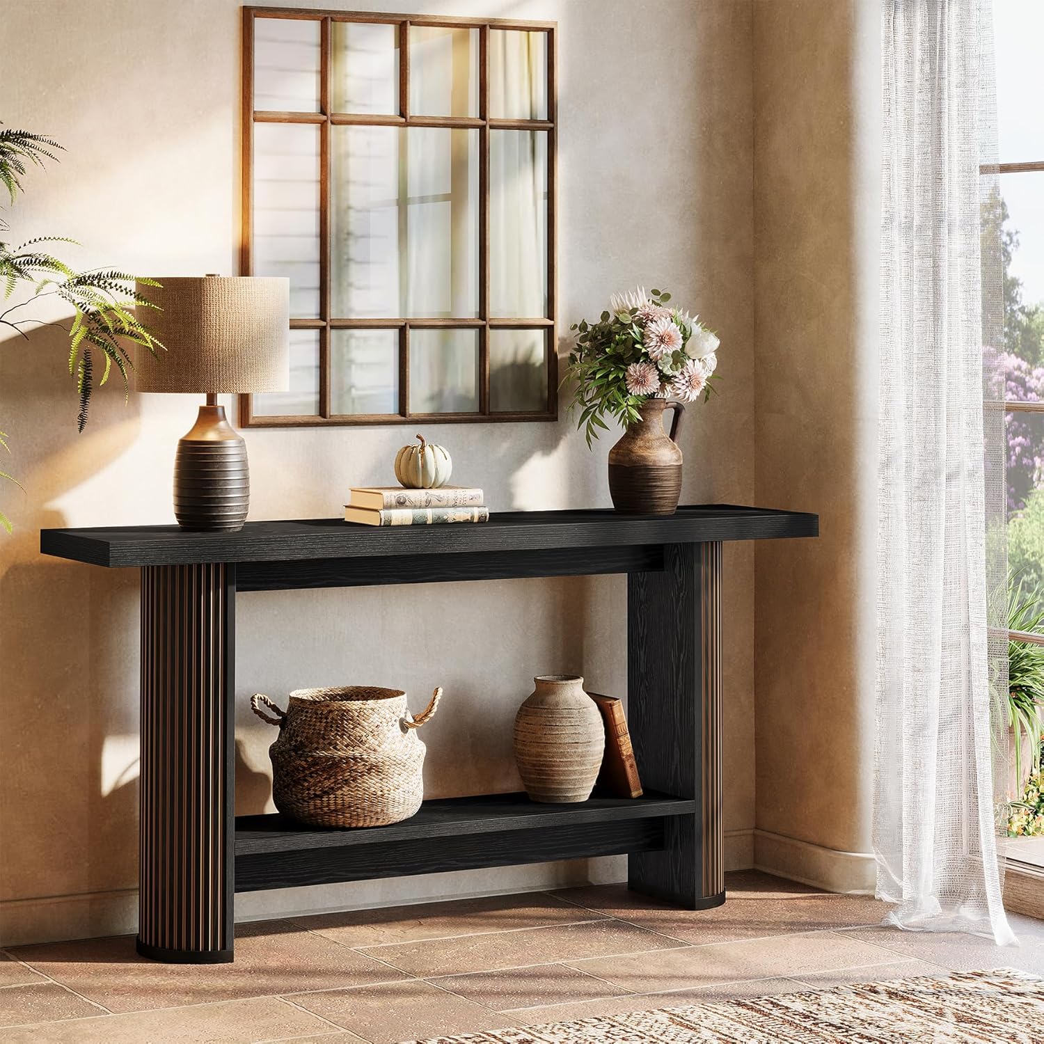 Tribesigns Console, table d'entrée/table de canapé, 140 x 30 x 80 cm, console en bois pour salon, entrée ou couloir, noire - 2