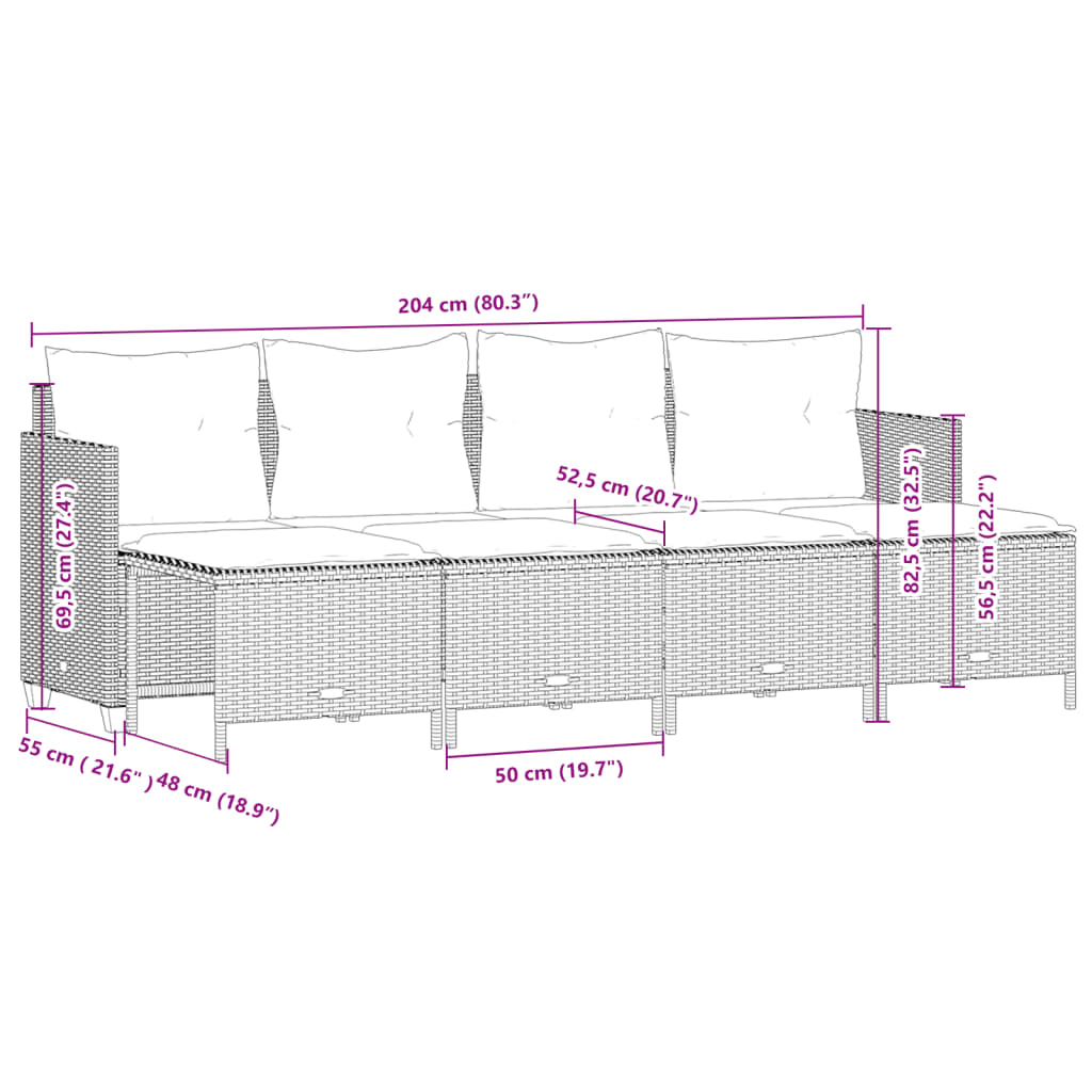 5 pcs Salon de jardin | Mobilier de jardin | Salon d'extérieur avec coussins beige résine tressée CFW58123 - 7