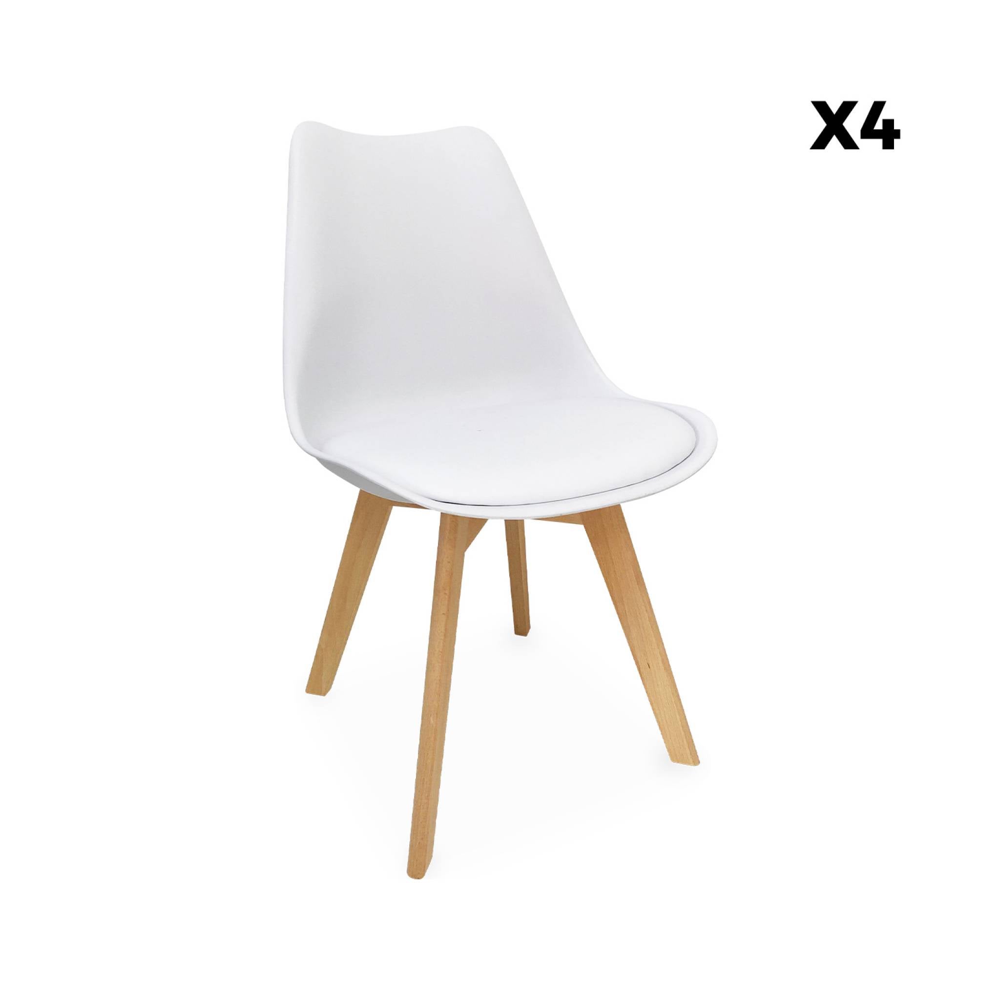 Set di 4 sedie scandinave imbottite, con gambe in legno per sala da pranzo, Bianco - 9