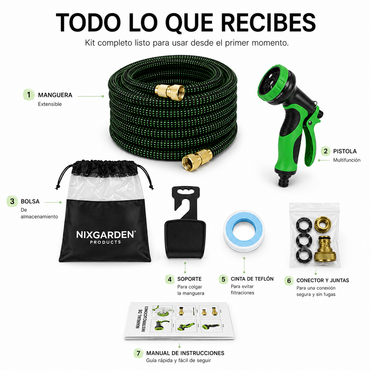 Manguera Extensible De Jardín 30 m Con Pistola Multifunción - 7