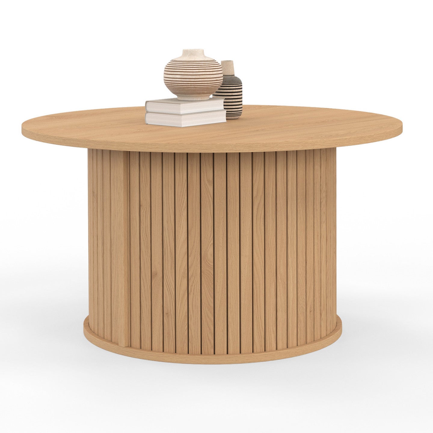 Table basse ronde JULIETTE 70 cm lattes tasseau bois coloris chêne - 2