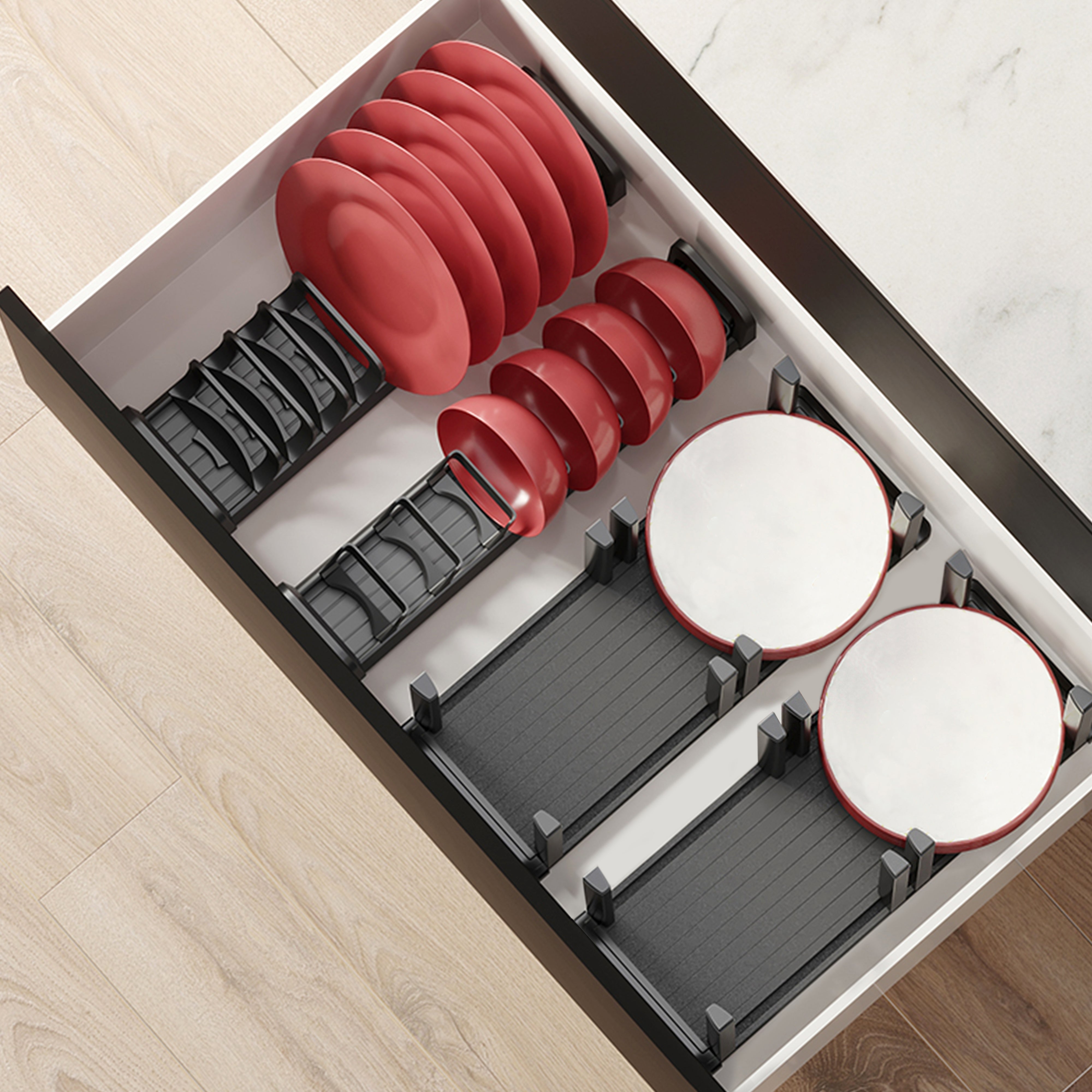 Emuca Orderbox porte-assiettes vertical pour tiroir, 159x468mm, Aluminium et Plastique, Gris antracite - 2