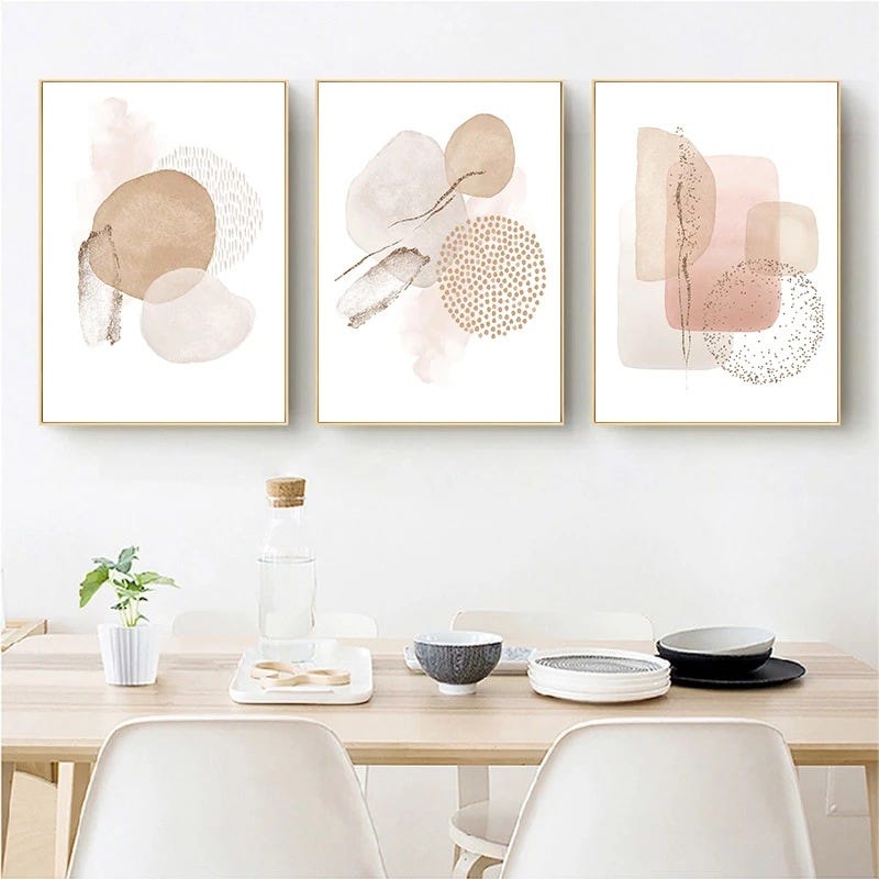 Set 3 Poster Su Tela 30x40 Cm – Arte Moderna Astratta Beige – Decorazione Boho Senza Cornice – Per Soggiorno, Camera Da Letto