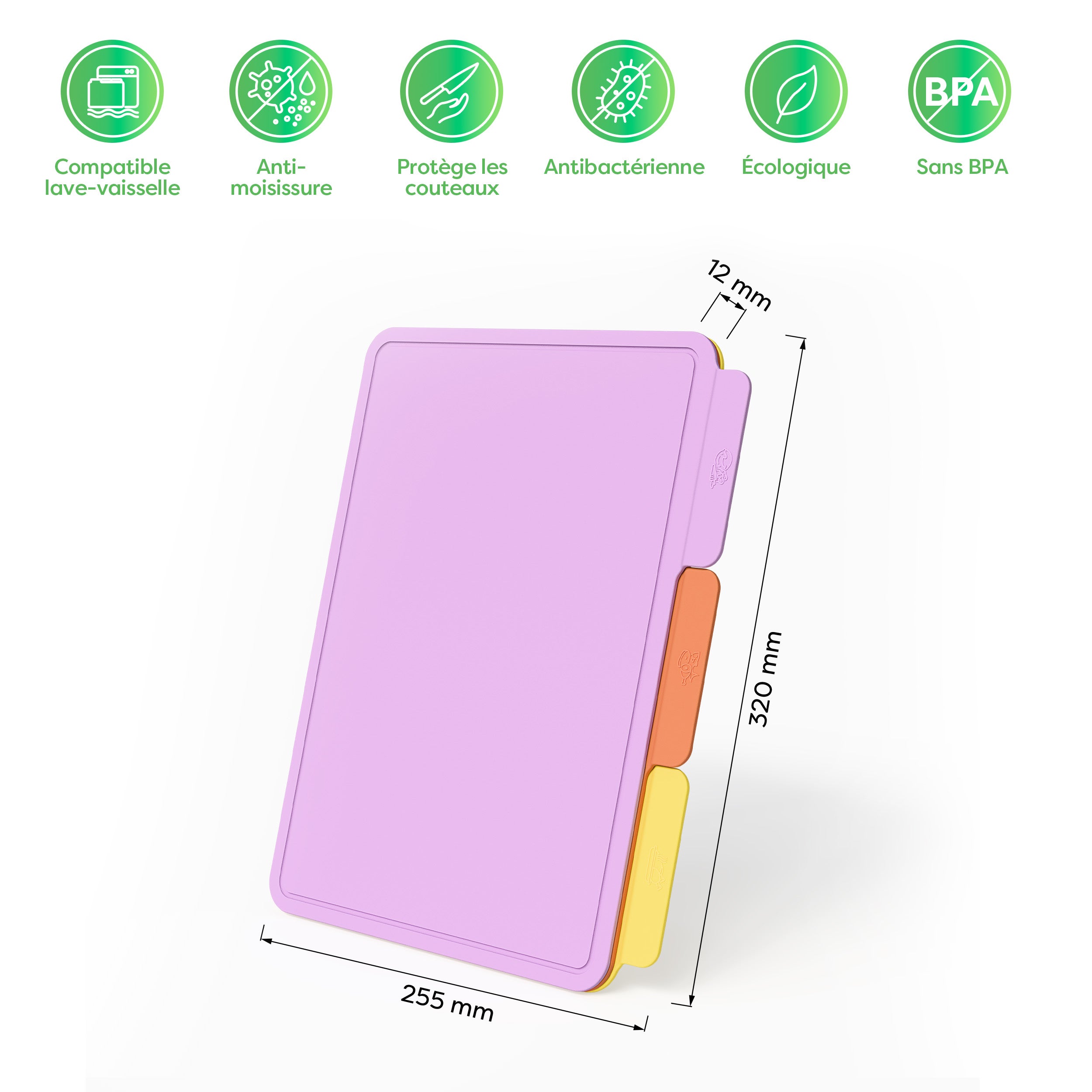 CIARRA Lot de 3 Planches à découper de cuisine en TPU Résistantes aux rayures Flexibles et Antidérapantes Multicolores CBCBSET3 - 9