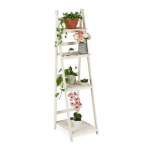 Supporto Per Piante Scaletta Portafiori A 3 Livelli Porta Piante Da Interno 78x32x32 Cm Portapiante In Bambu Con 2 Sottovasi Plastica Bianca En Casa 89993019