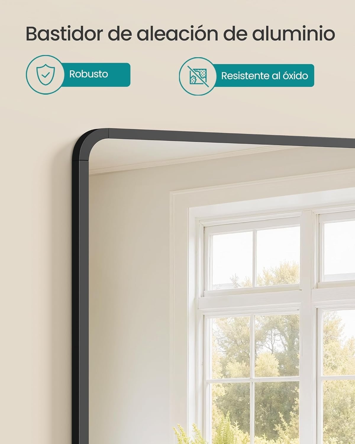 Espejo de pared, rectangular, 91 x 61 cm, con marco de aluminio, negro - 4