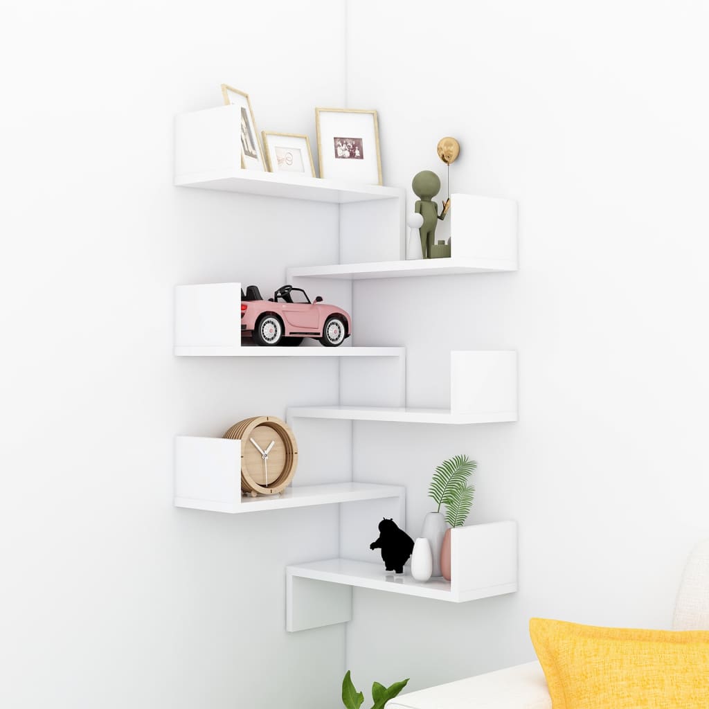 Libreria Angolare A Parete 5 Ripiani, 20x20x86 Cm, Bianca, Porta Fino A 20 Kg, Per Piante E Libri