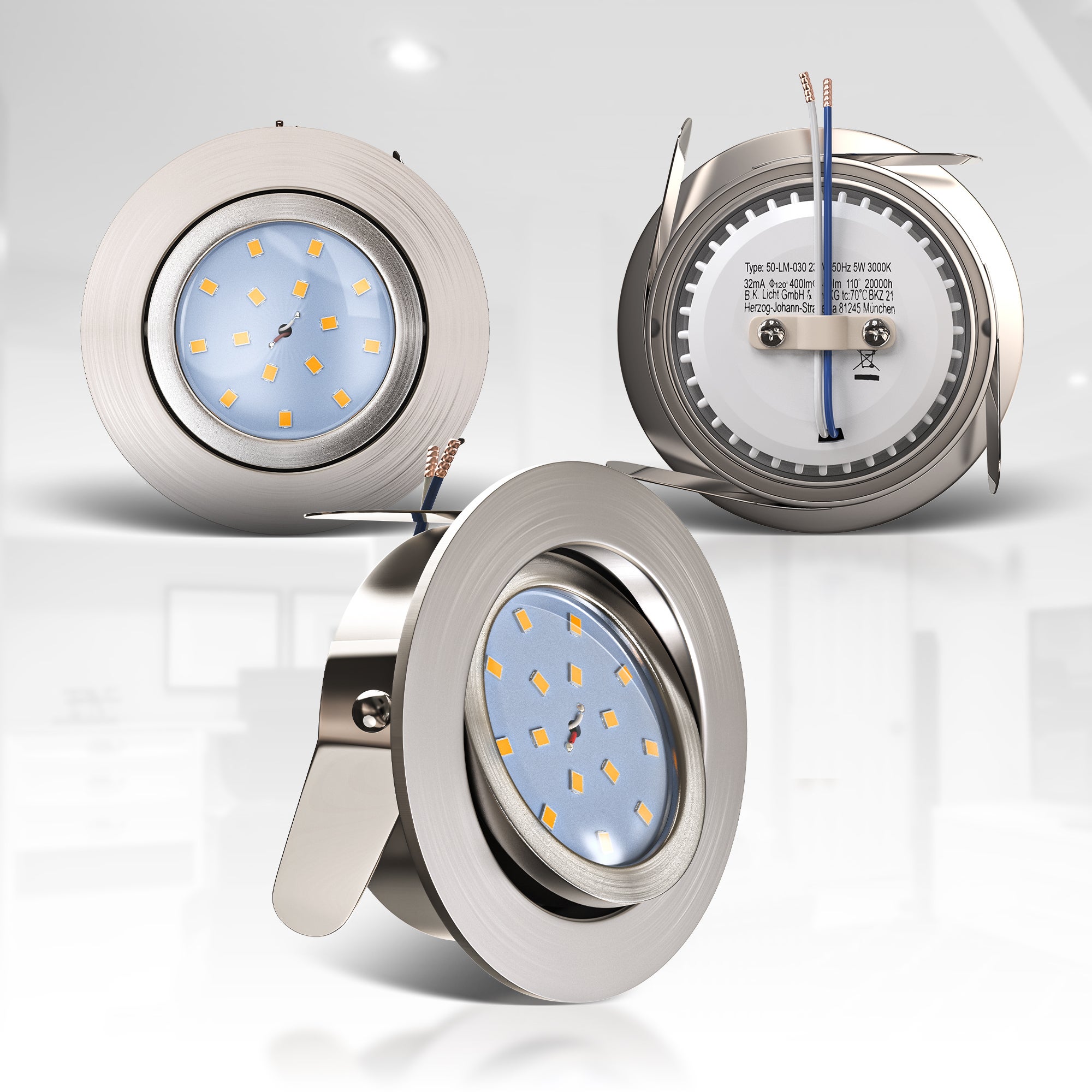 Lot de - spots LED encastrables orientables - IP23 - Ø82mm - Dimmables - 5,5W 470lm chacun - Blanc chaud 3000K - B.K.Licht - 7