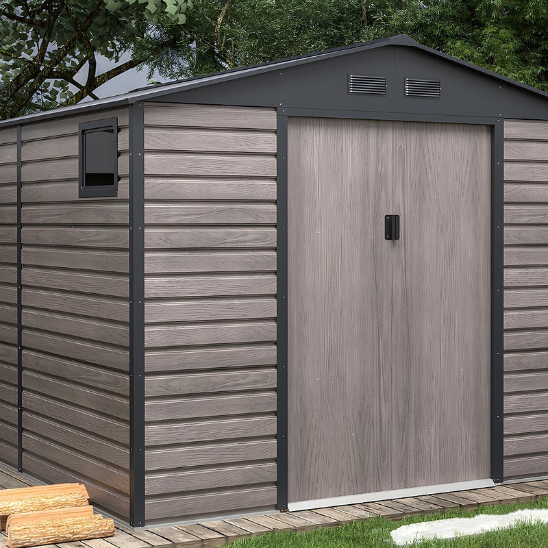 Wiata ogrodowa ADELMO ze stali galwanizowanej, drewnopodobnej – kolor szary – 8,94m²