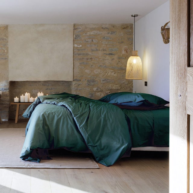 Parure de lit 140x200 cm set 50x70 cm percale MANOIR vert Canard