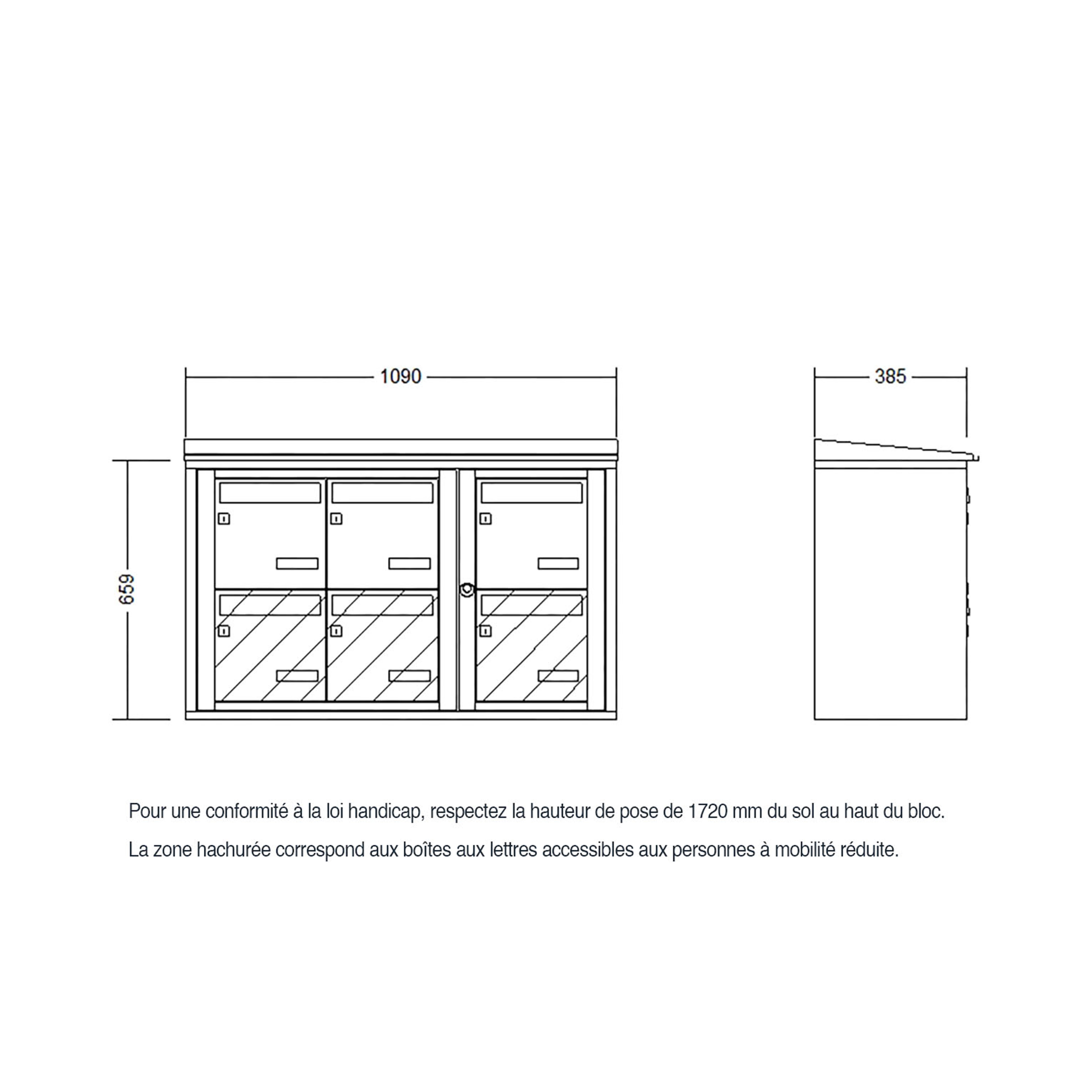 Bloc 6 boîtes aux lettres collectives extérieur mural - Modèle 3 x 2 - Gris anthracite - Leabox.com - 6